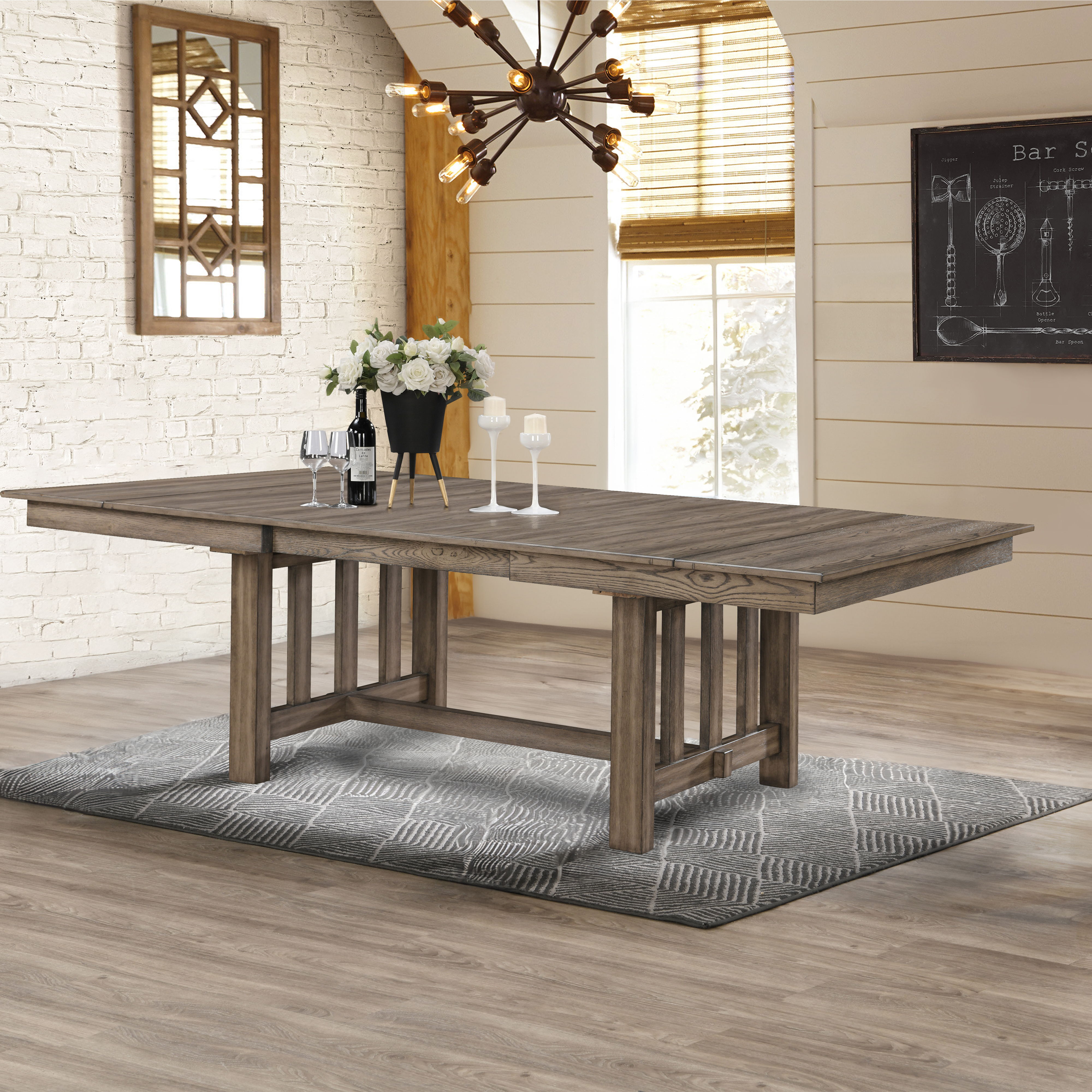 Harrisburg - Dining Table Top & Base - Brown, light brown