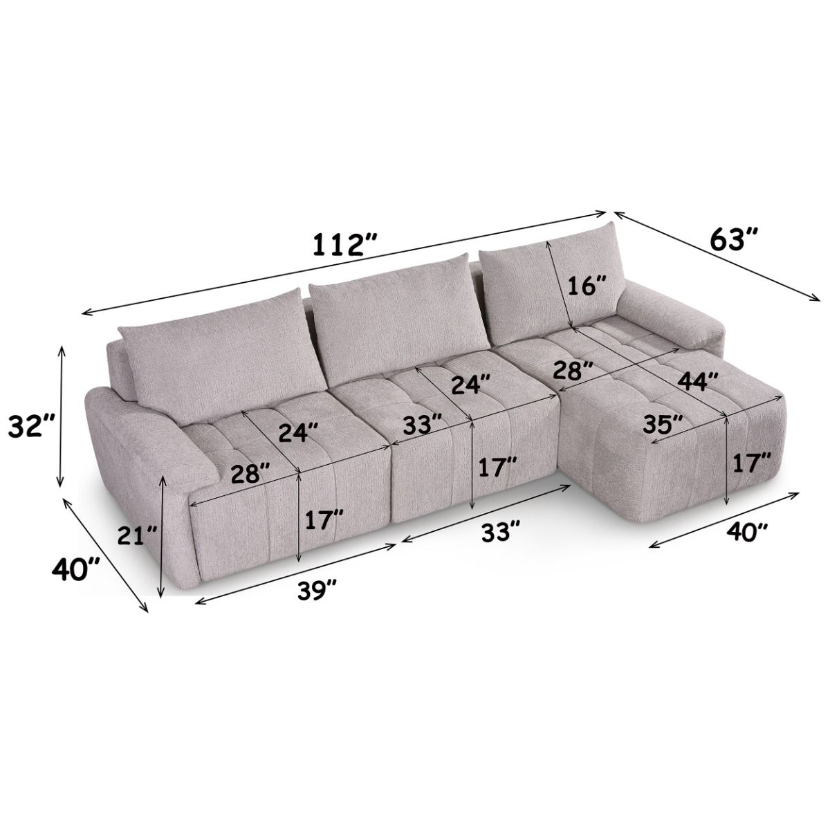 Dorcas - Sectional Sofa - Gray, gray, view 4