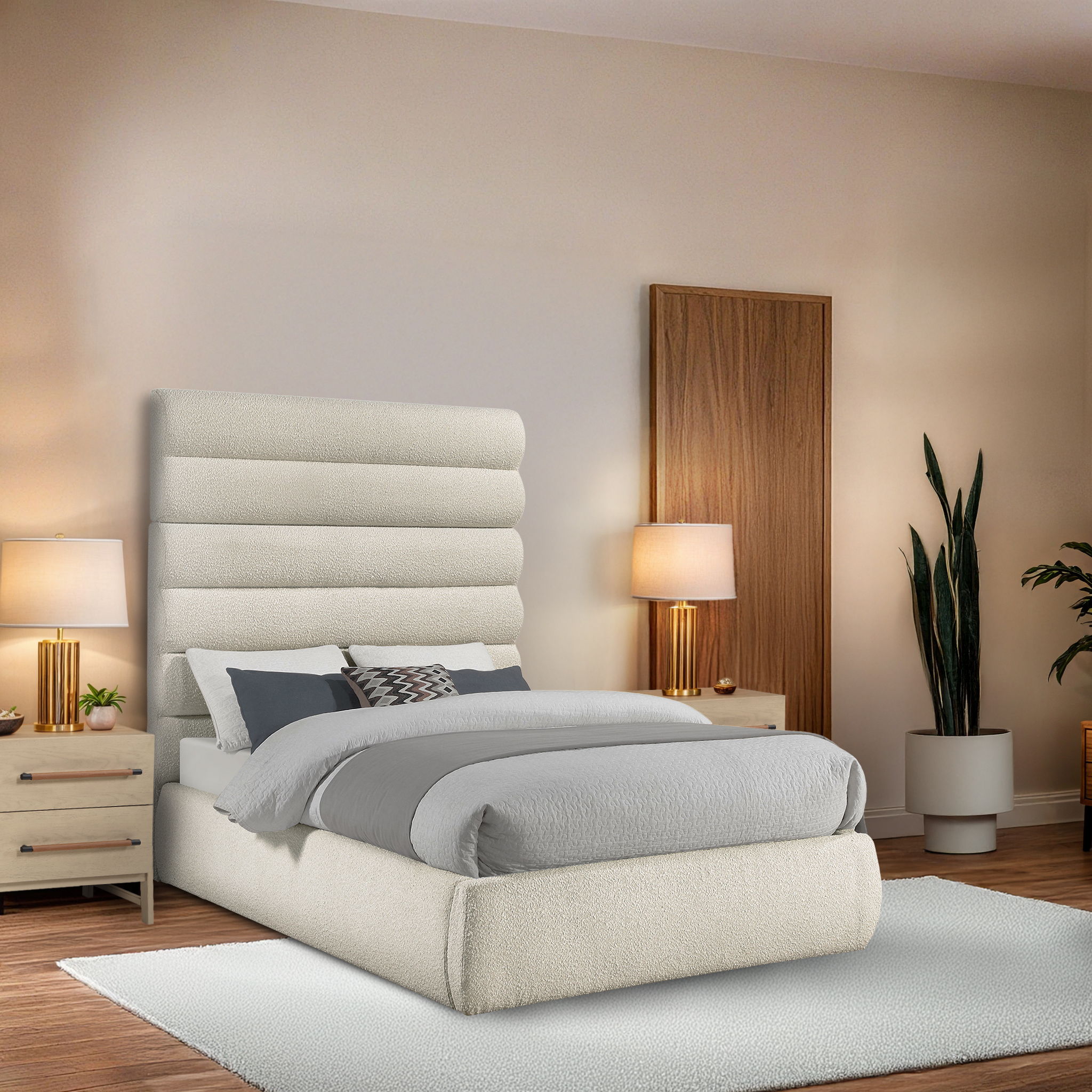 Adam - Boucle Fabric Full Bed With 70.5" Headboard - White