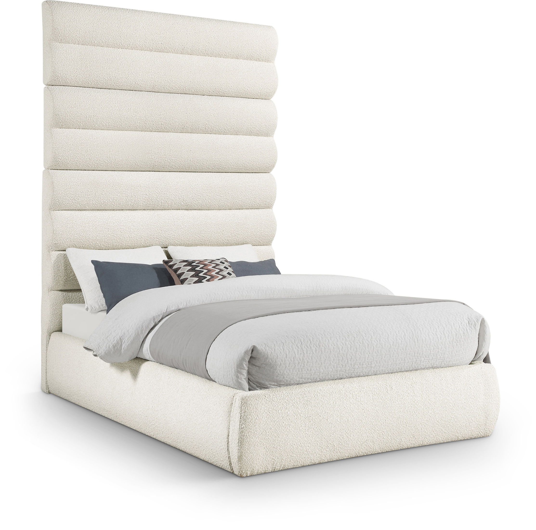 Adam - Boucle Fabric Full Bed With 89" Headboard - White