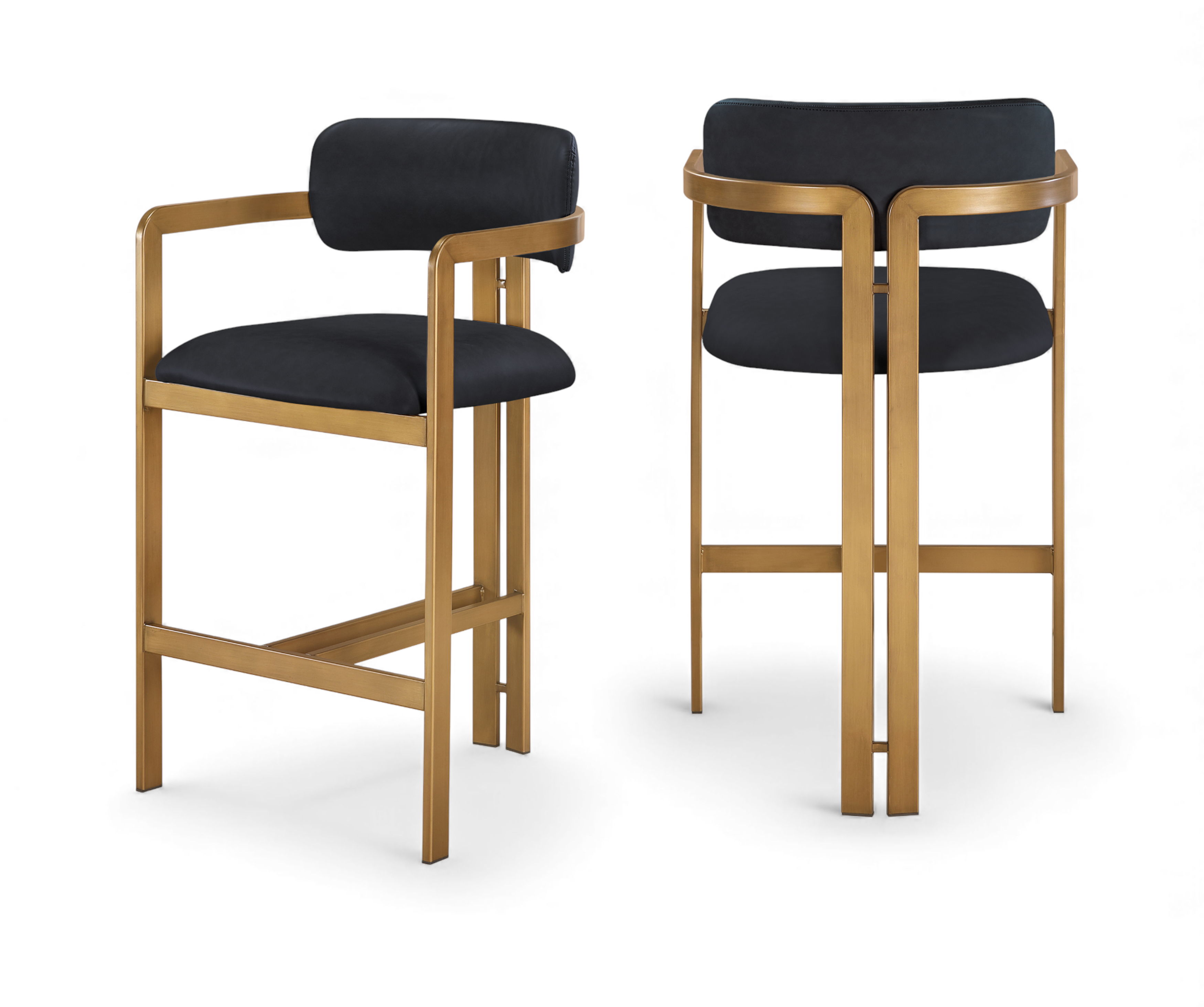 Aurum - Vegan Leather Upholstered Counter Stool - Black / Brushed Brass