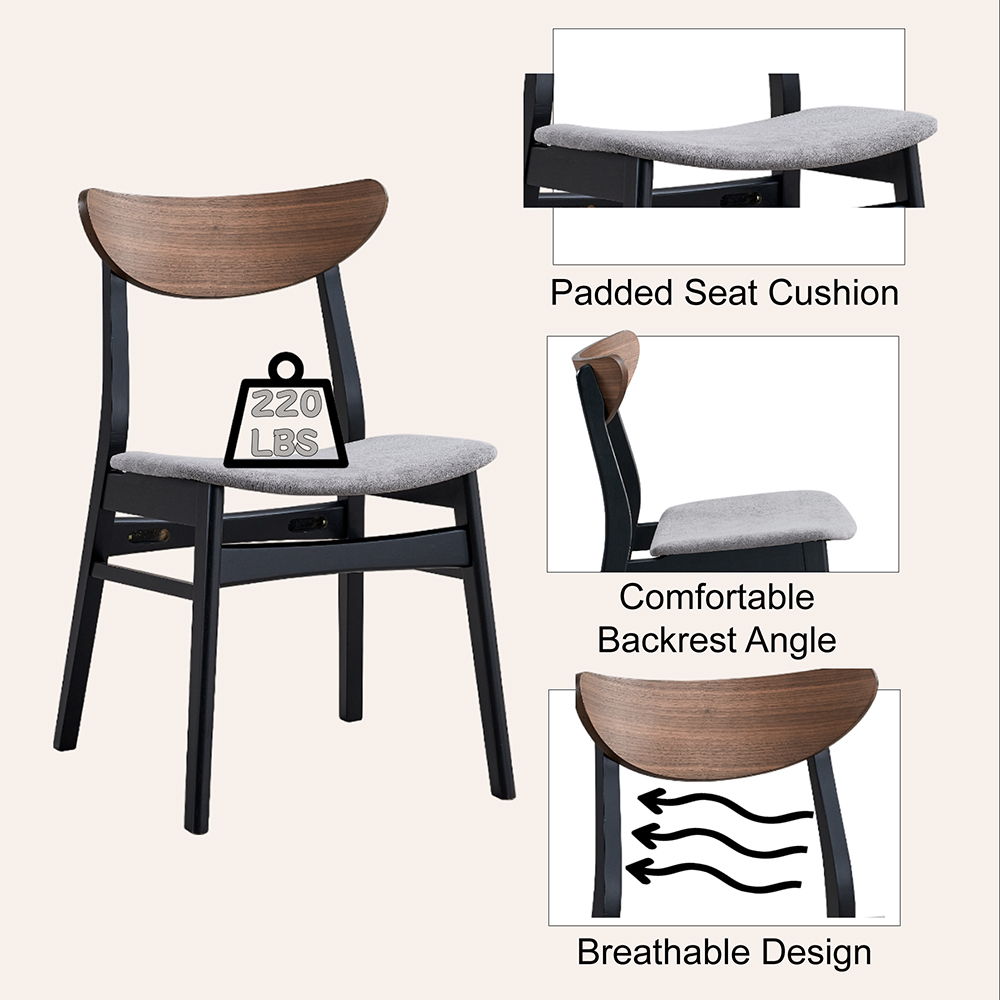 Rebi - Side Chair (Set of 2) - Gray Linen, Walnut & Black, black, view 6