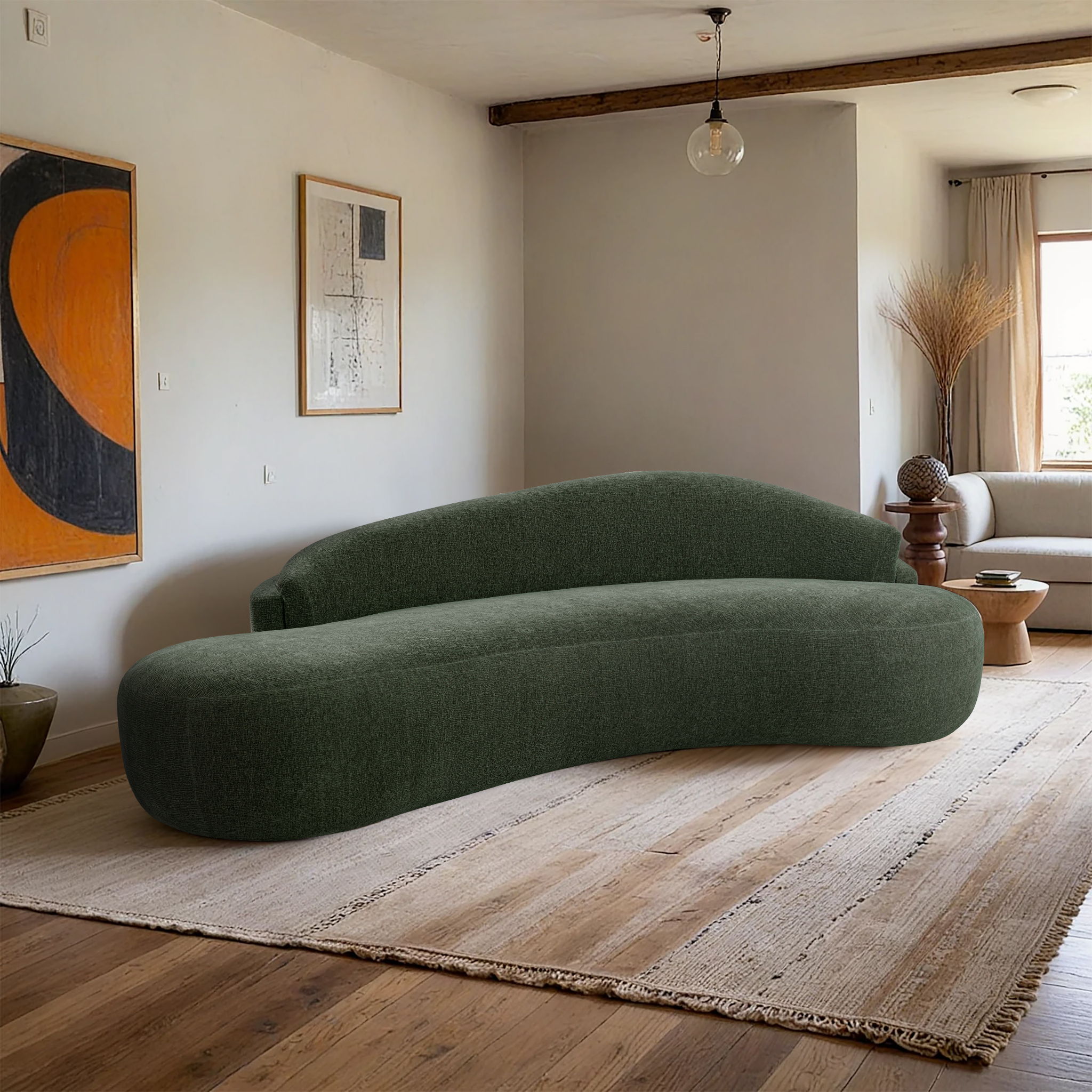 Caspian - Chenille Fabric 101" Upholstered Sofa - Green