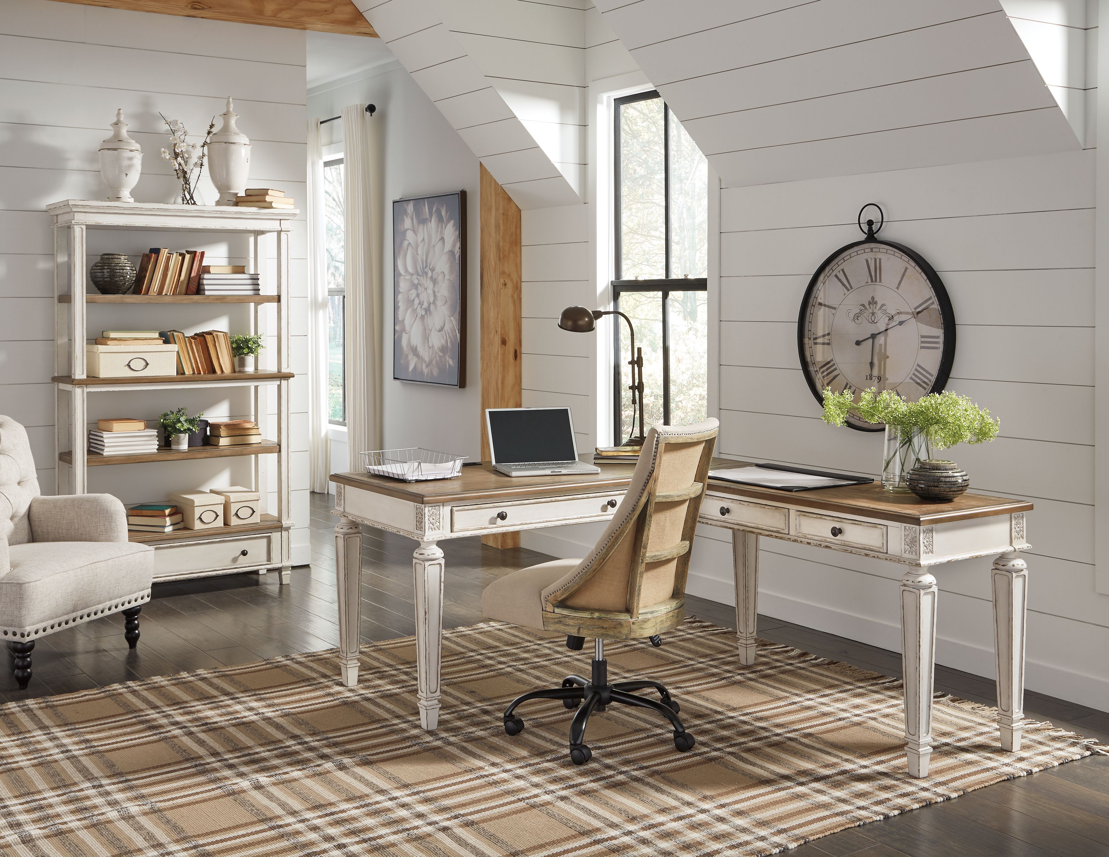 Ashley Furniture Realyn - Home Office L Shaped Desk - White / Brown - Image 13