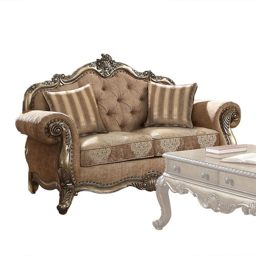 Ragenardus - Loveseat With 2 Pillows - Fabric & Vintage Oak, light brown