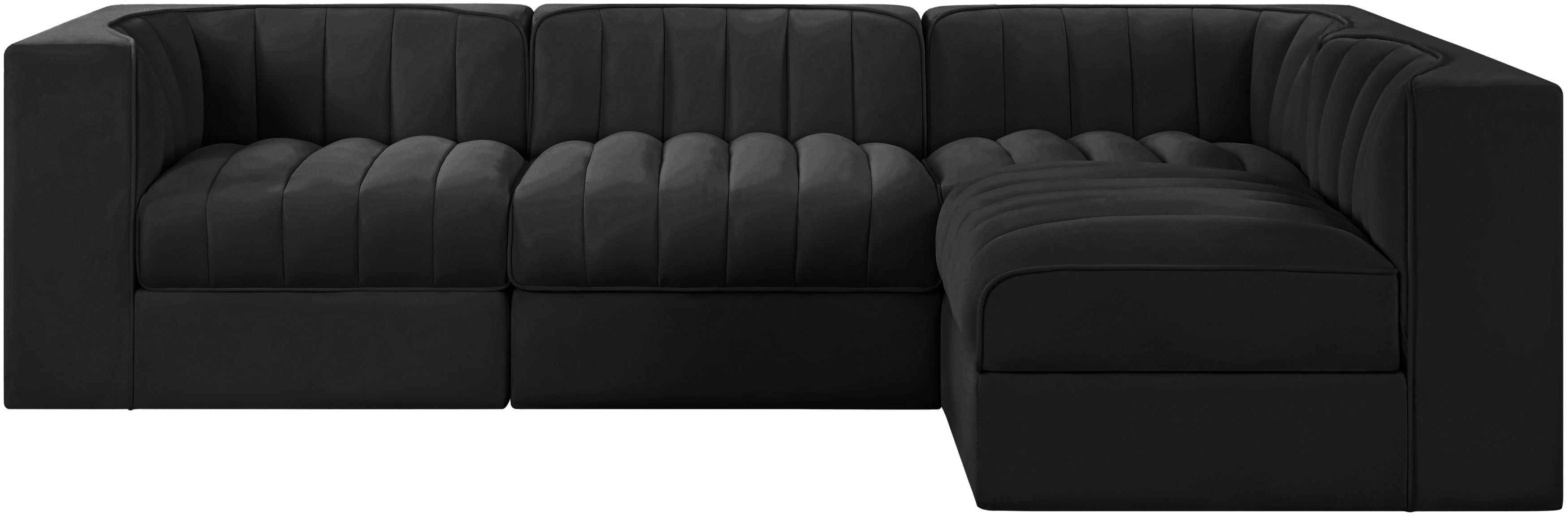 Rummi - Velvet Performance Fabric Upholstered 4 Piece Modular Sectional - Black