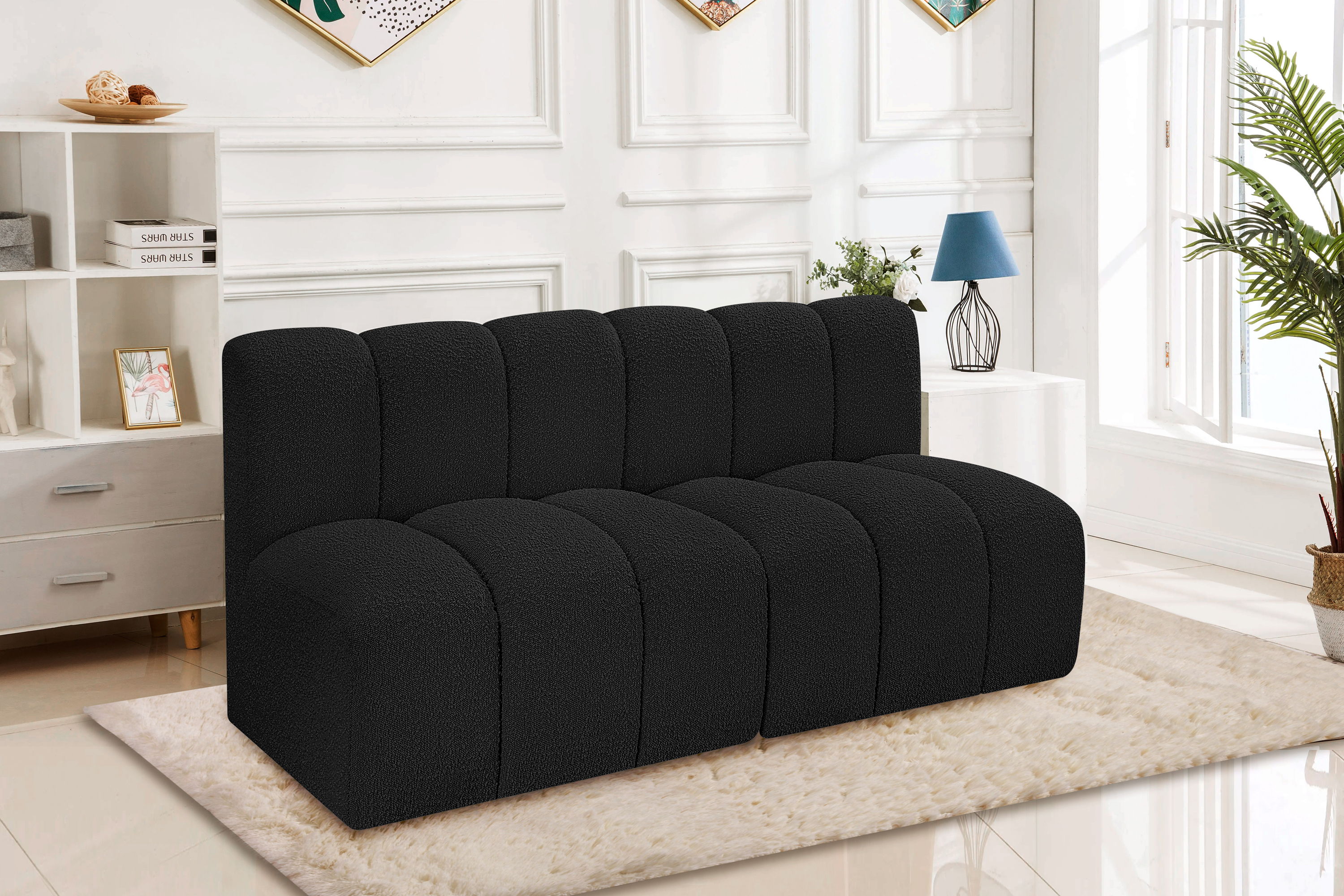 Arc - Boucle Fabric 2 Pieces Modular Sofa - Black