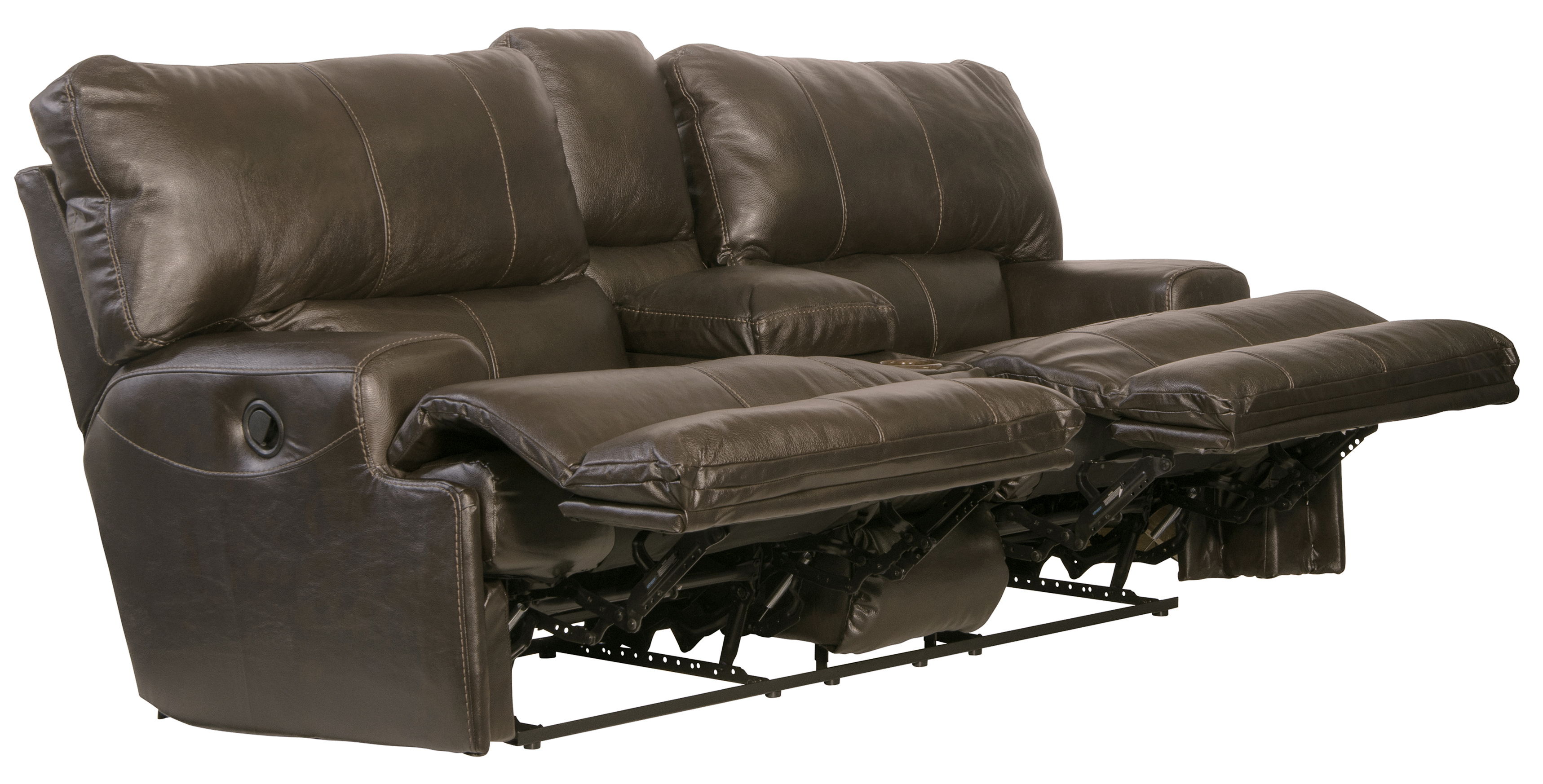 Wembley - Italian Leather Match Lay Flat Reclining Console Loveseat - Steel