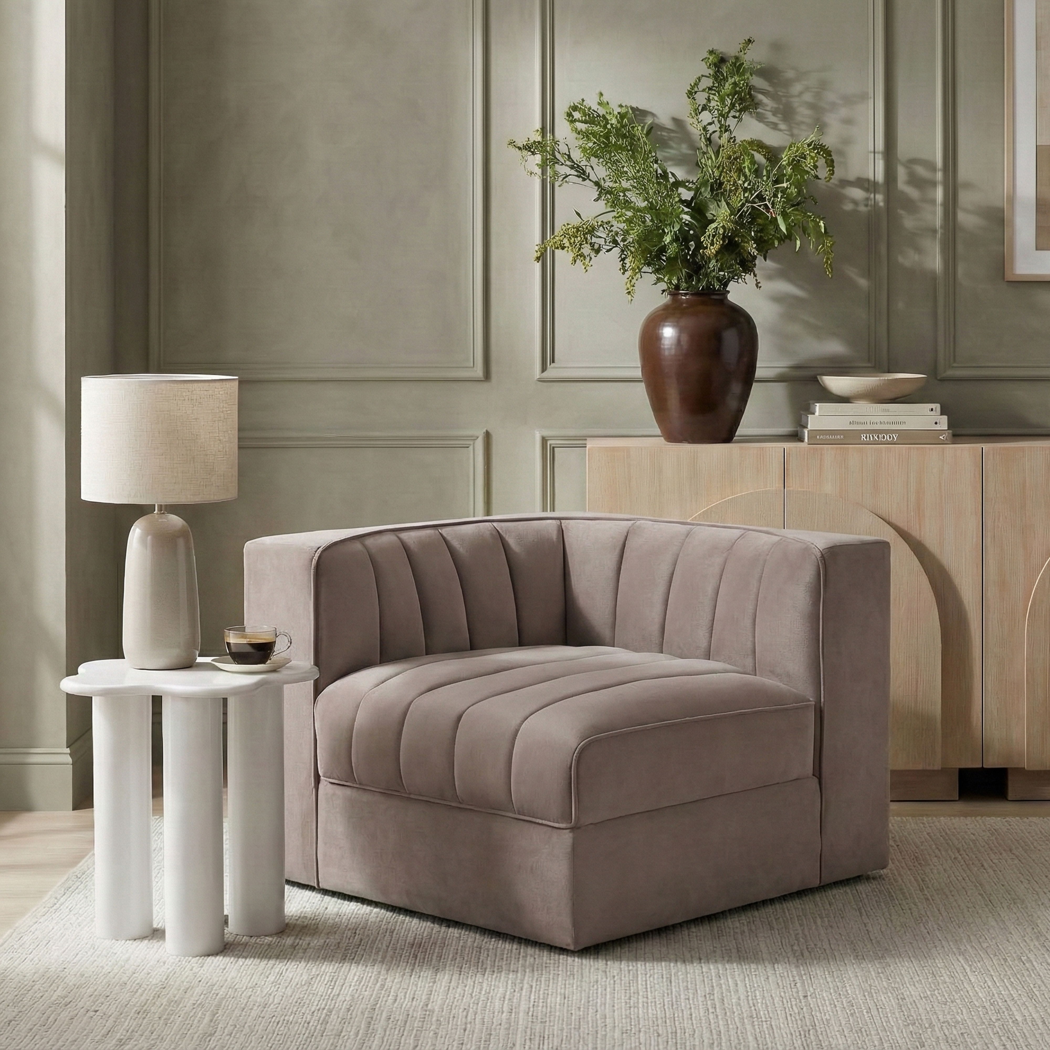 Rummi - Velvet Performance Fabric Upholstered Modular Corner Chair - Taupe