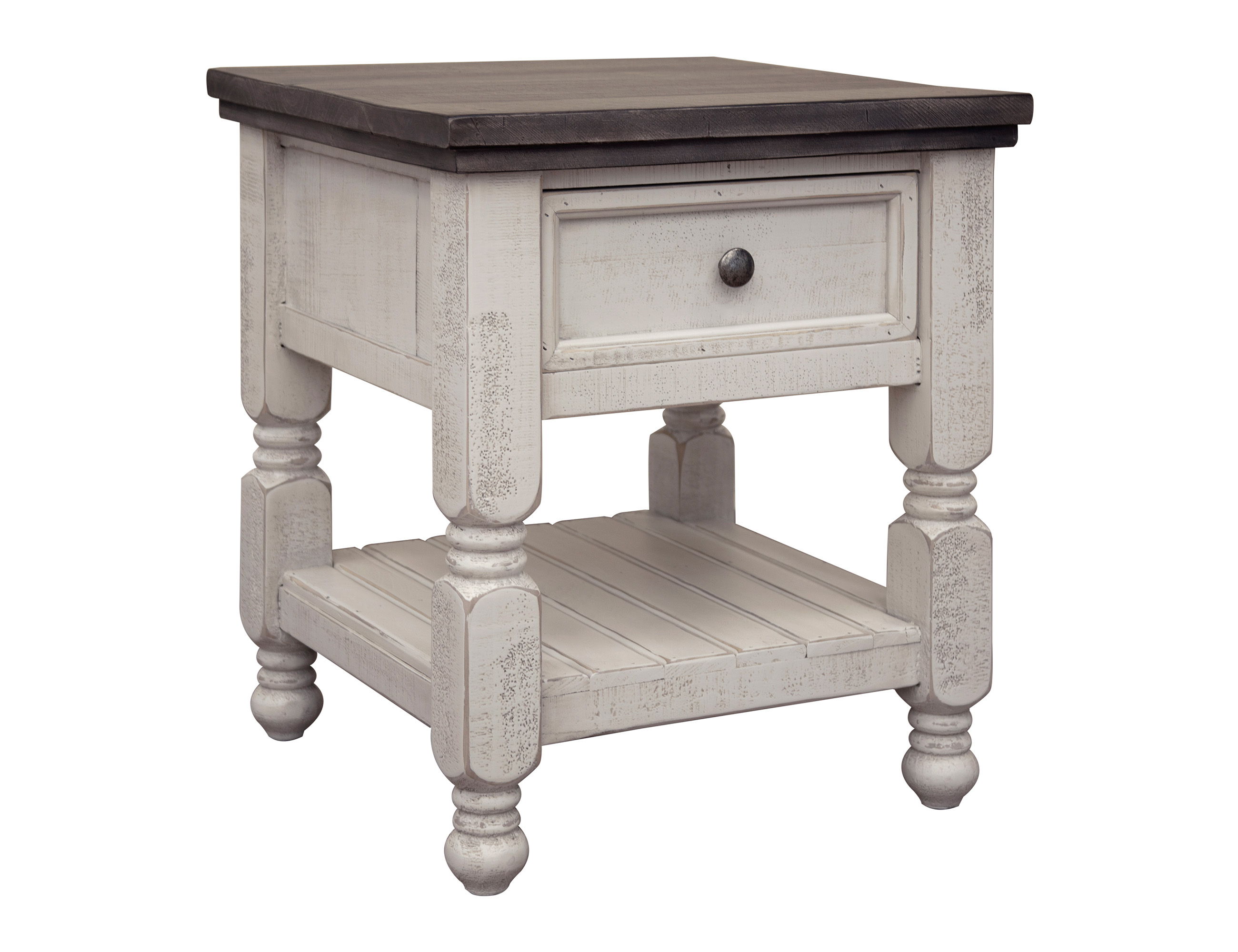 International Furniture Direct Stone - End Table With 1 Drawer And Shelf - Antiqued Ivory / Weathered Gray