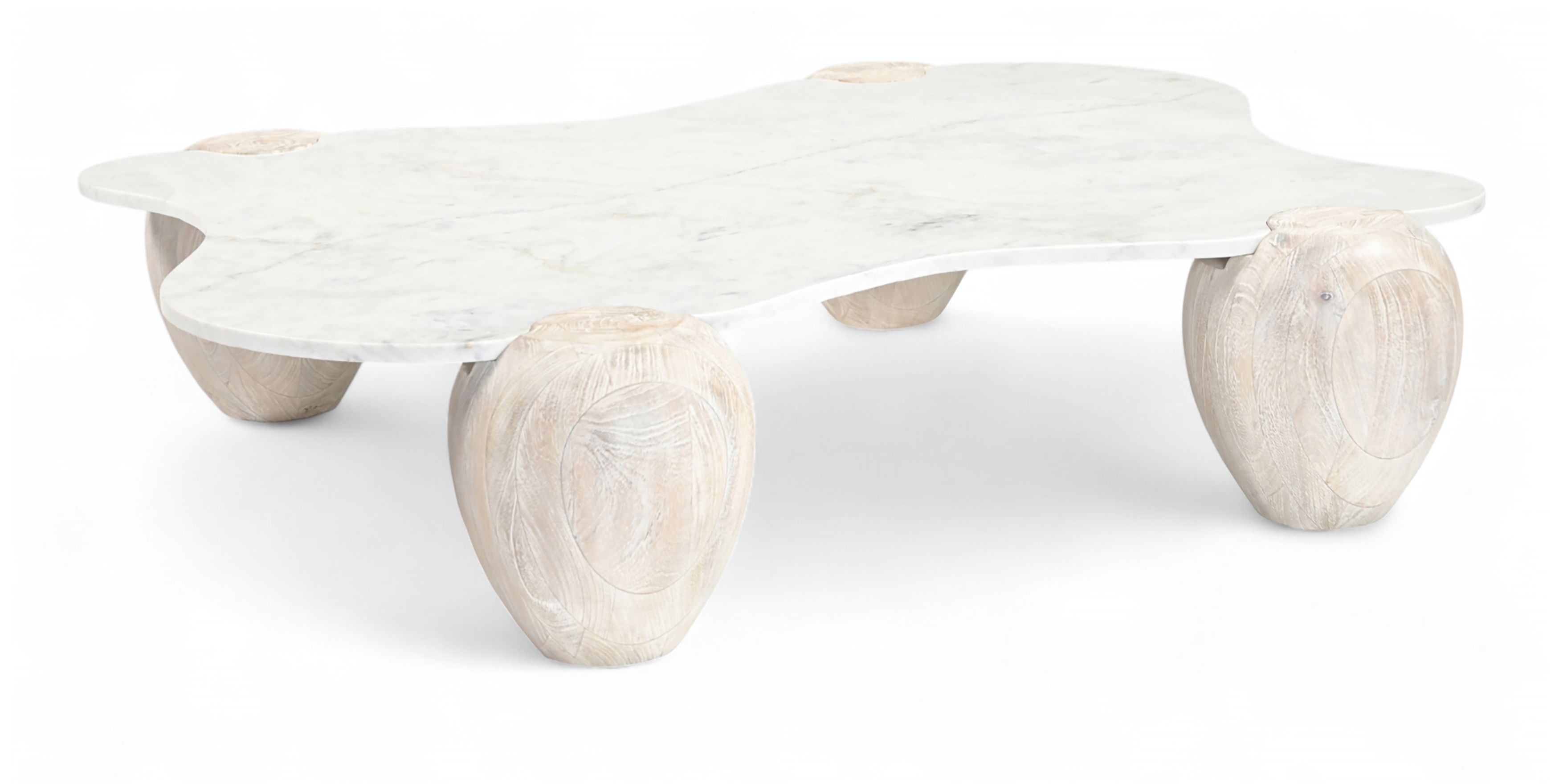 Liona - Marble And Acacia Wood Coffee Table - White
