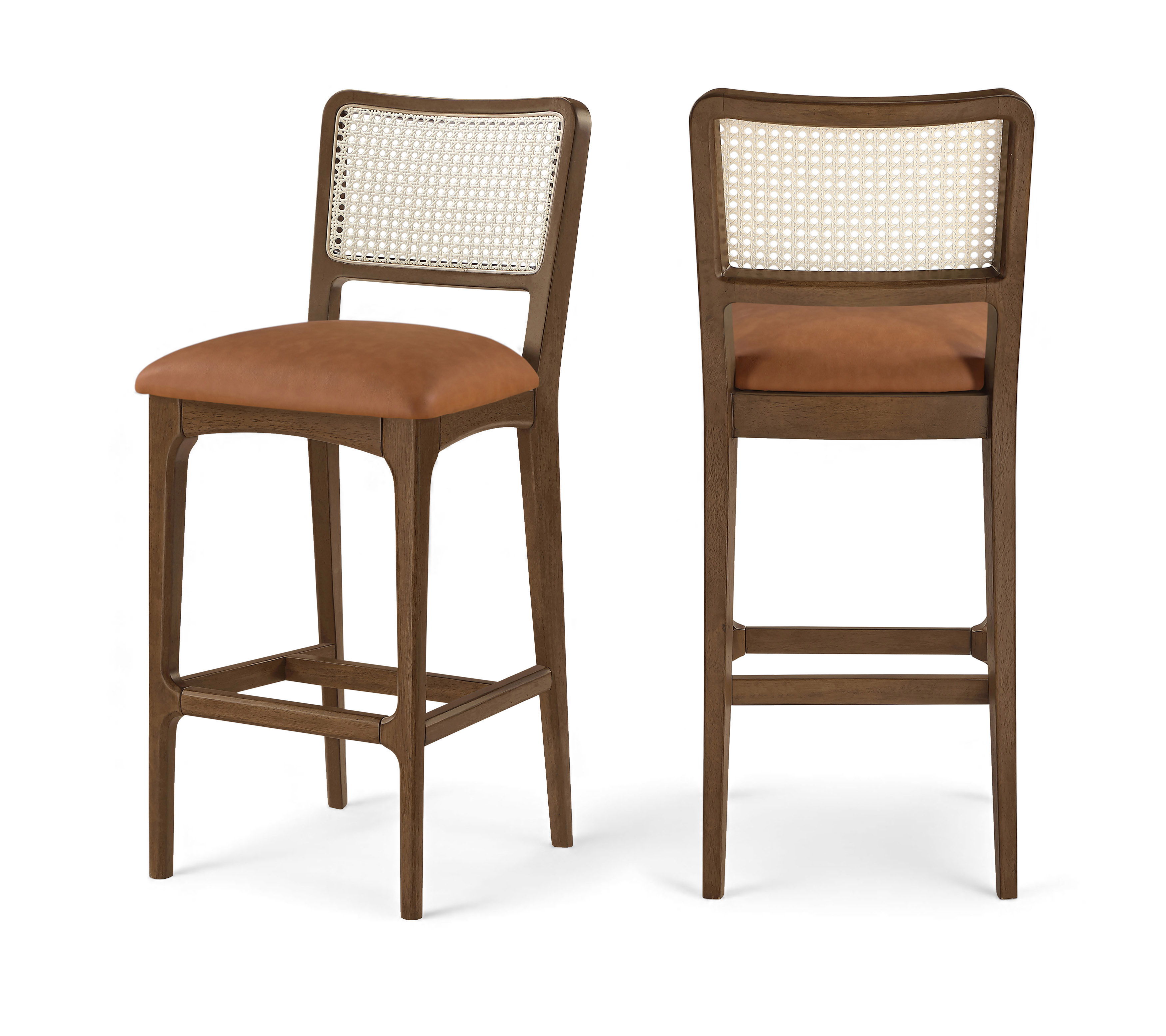 Atrium - Cane Back And Vegan Leather Upholstered Bar Stool (Set of 2) - Cognac / Brushed Brown