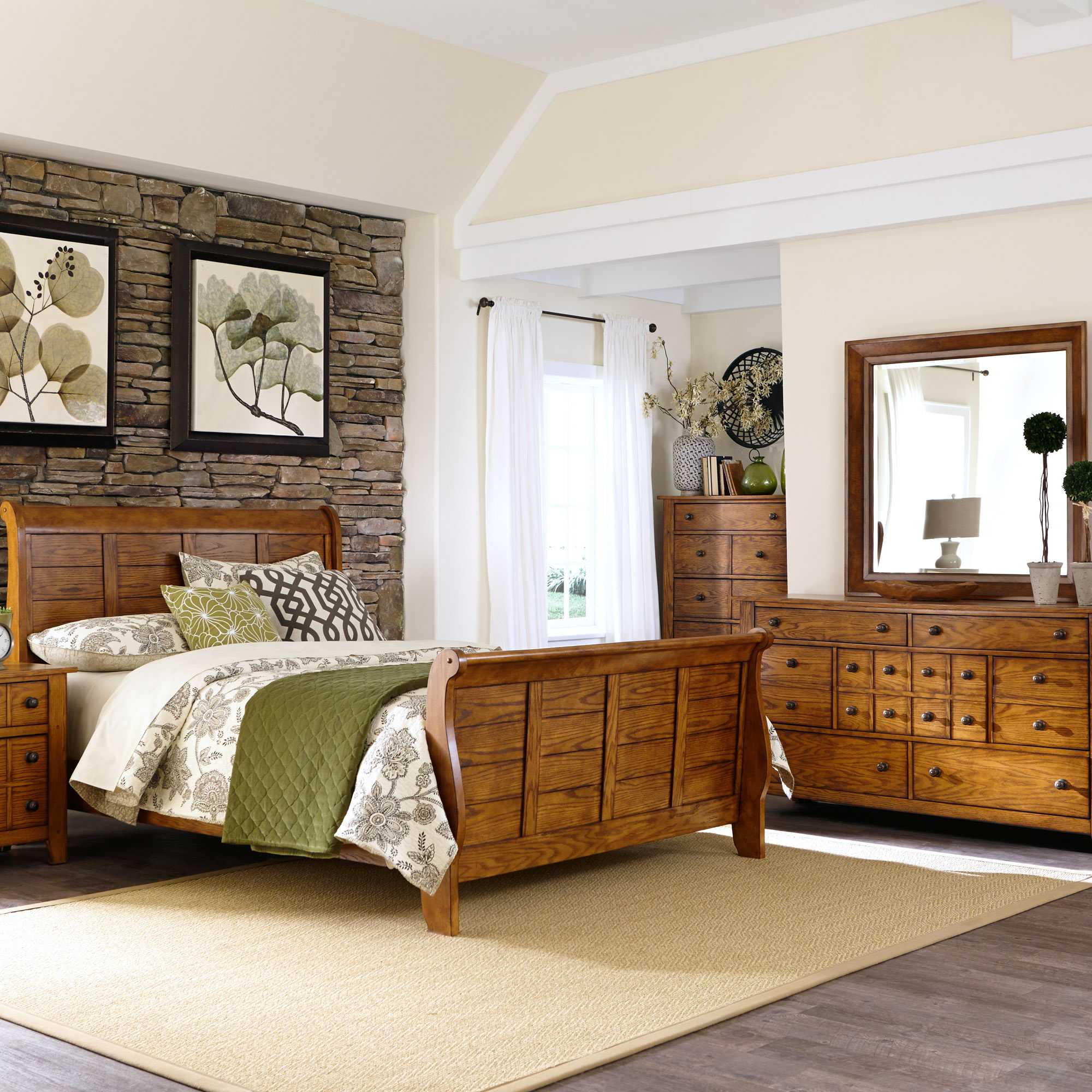 Liberty Furniture Grandpas Cabin King California Sleigh Bed Dresser Mirror