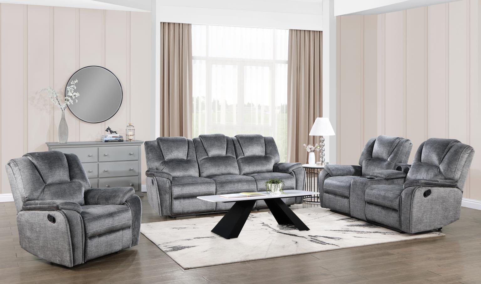 U121 - 2 Piece Living Room Set (Reclining Sofa & Reclining Loveseat) - Gray