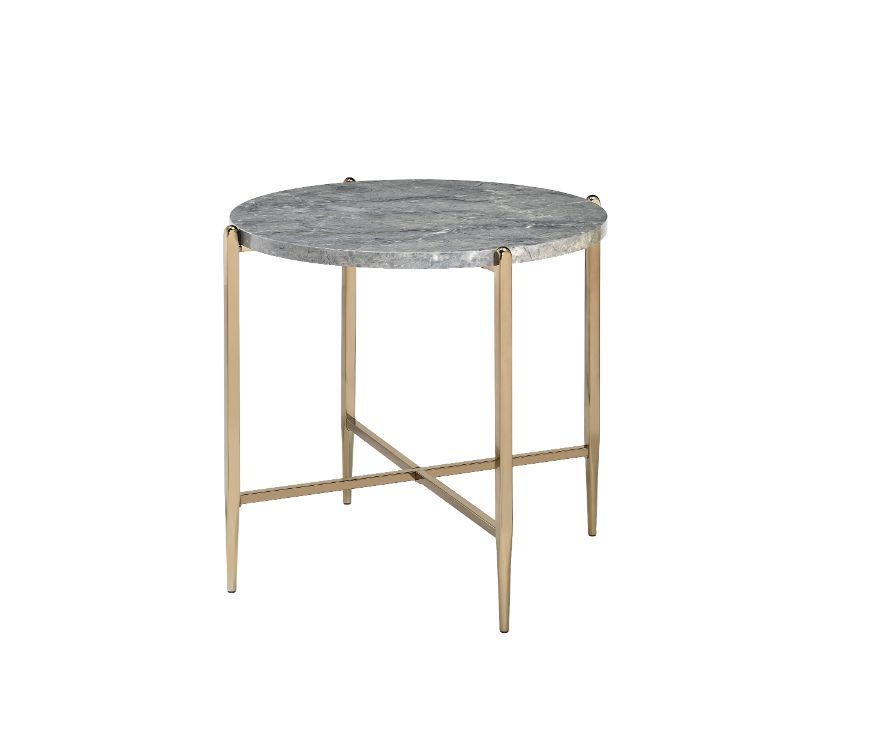 Tainte - End Table - Faux Marble Top & Champagne, beige
