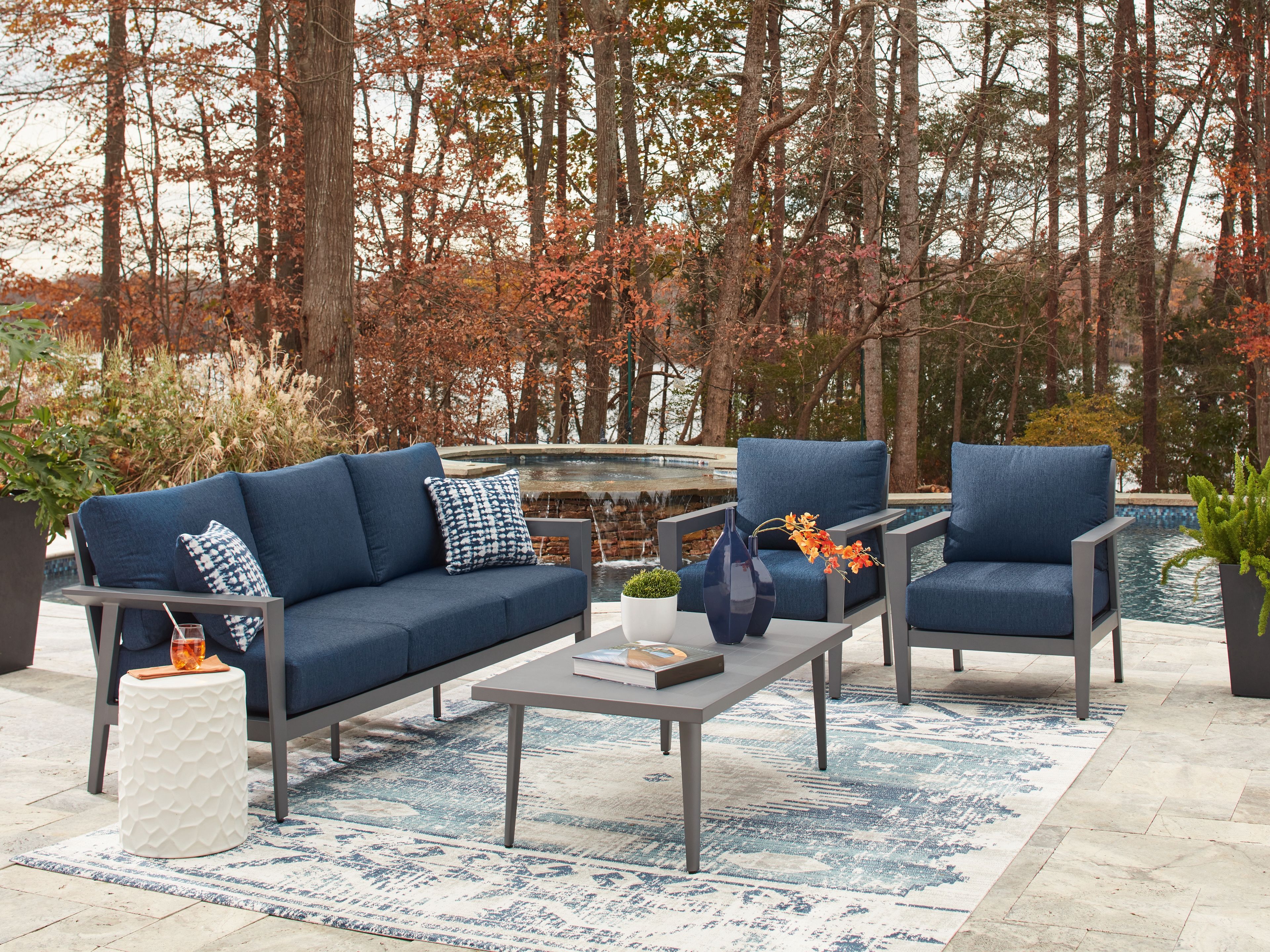 Ashley Furniture Gali - Sofa / Chairs / Table Set (Set of 4) - Gray / Blue - Image 4
