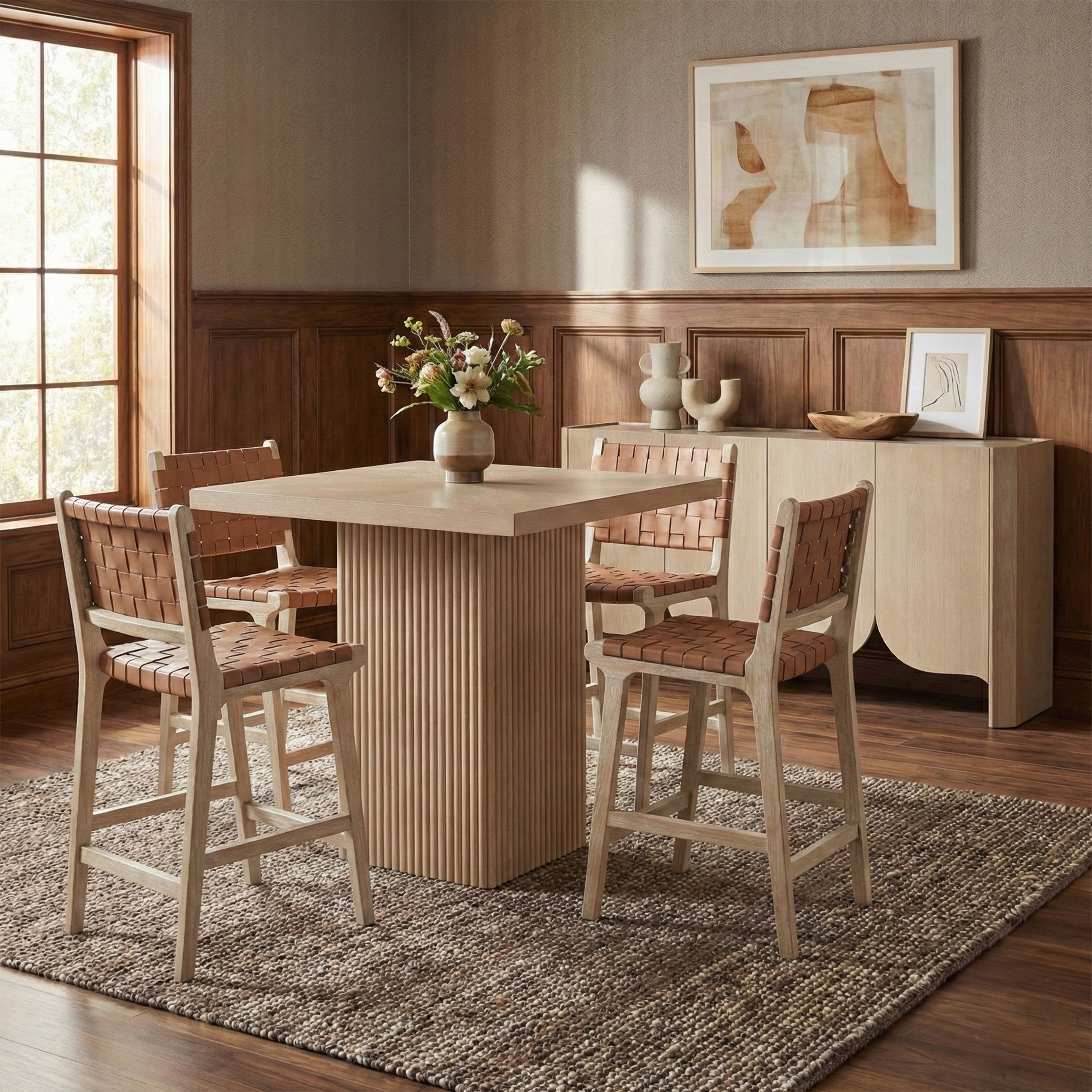 Entwine - Vegan Leather Upholstered Counter Stool - Brown / Painted Natural