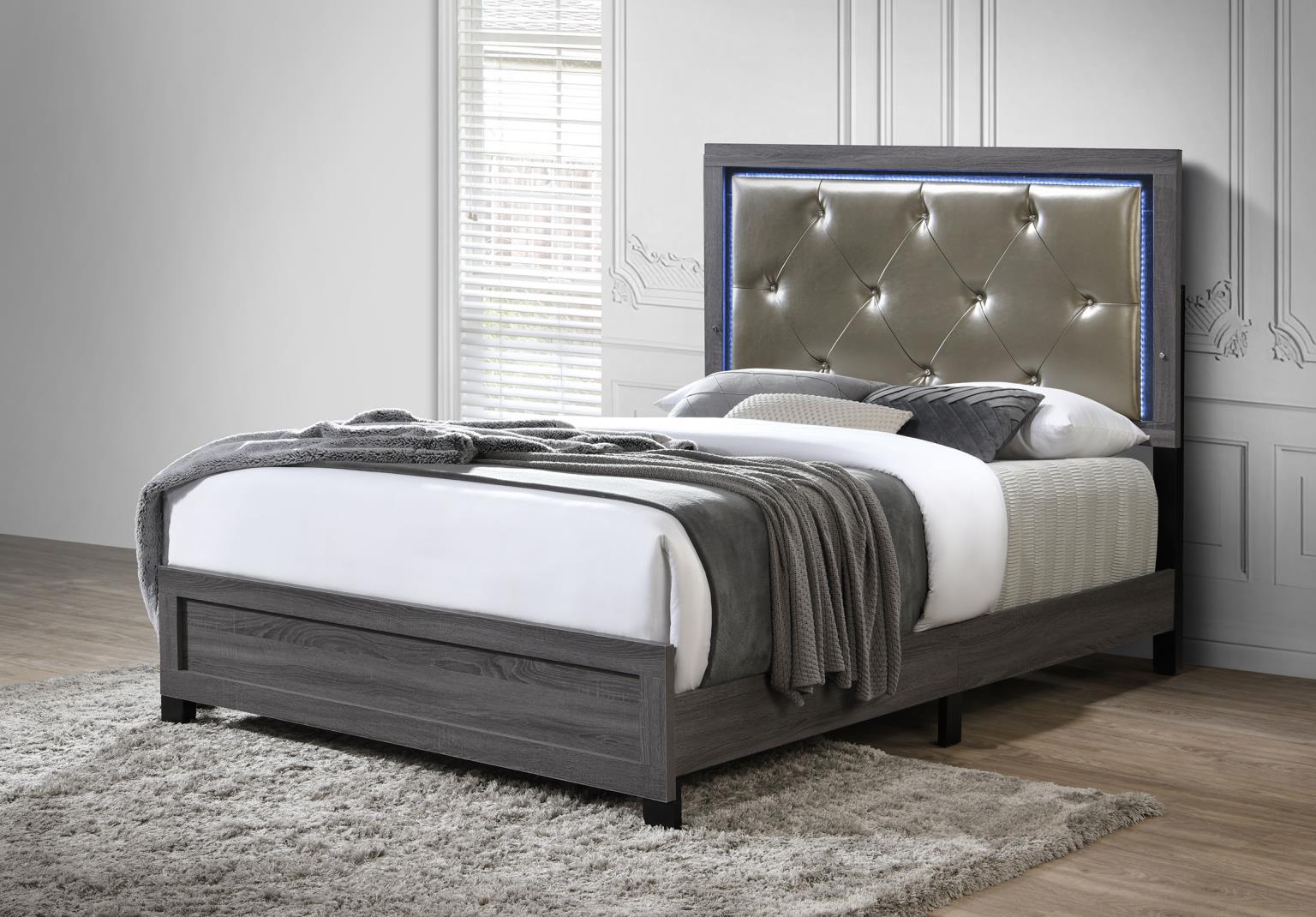 B376 - LED Queen Bed - Gray