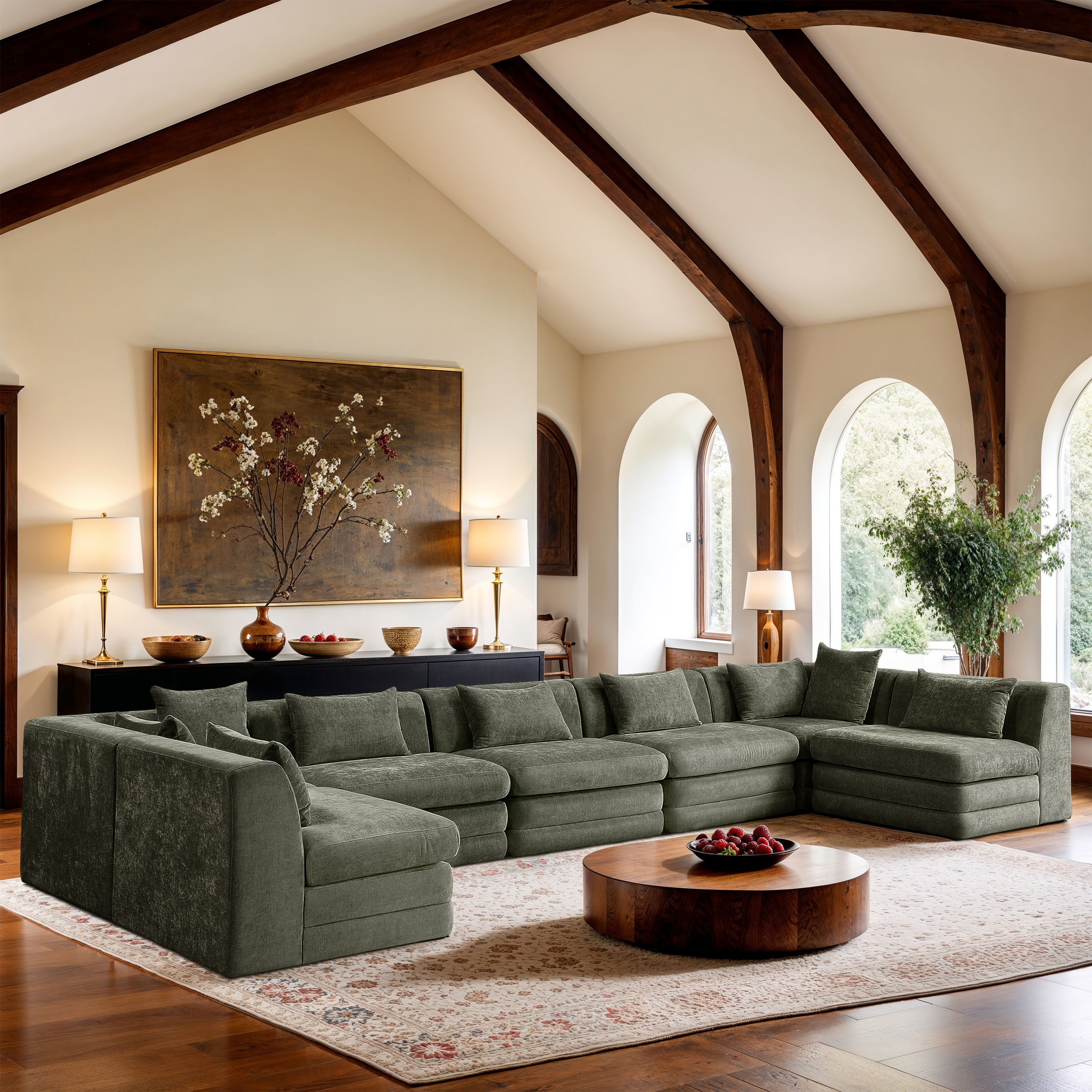 Stellar - 7 Piece Chenille Fabric 190" Upholstered Modular Sectional - Green
