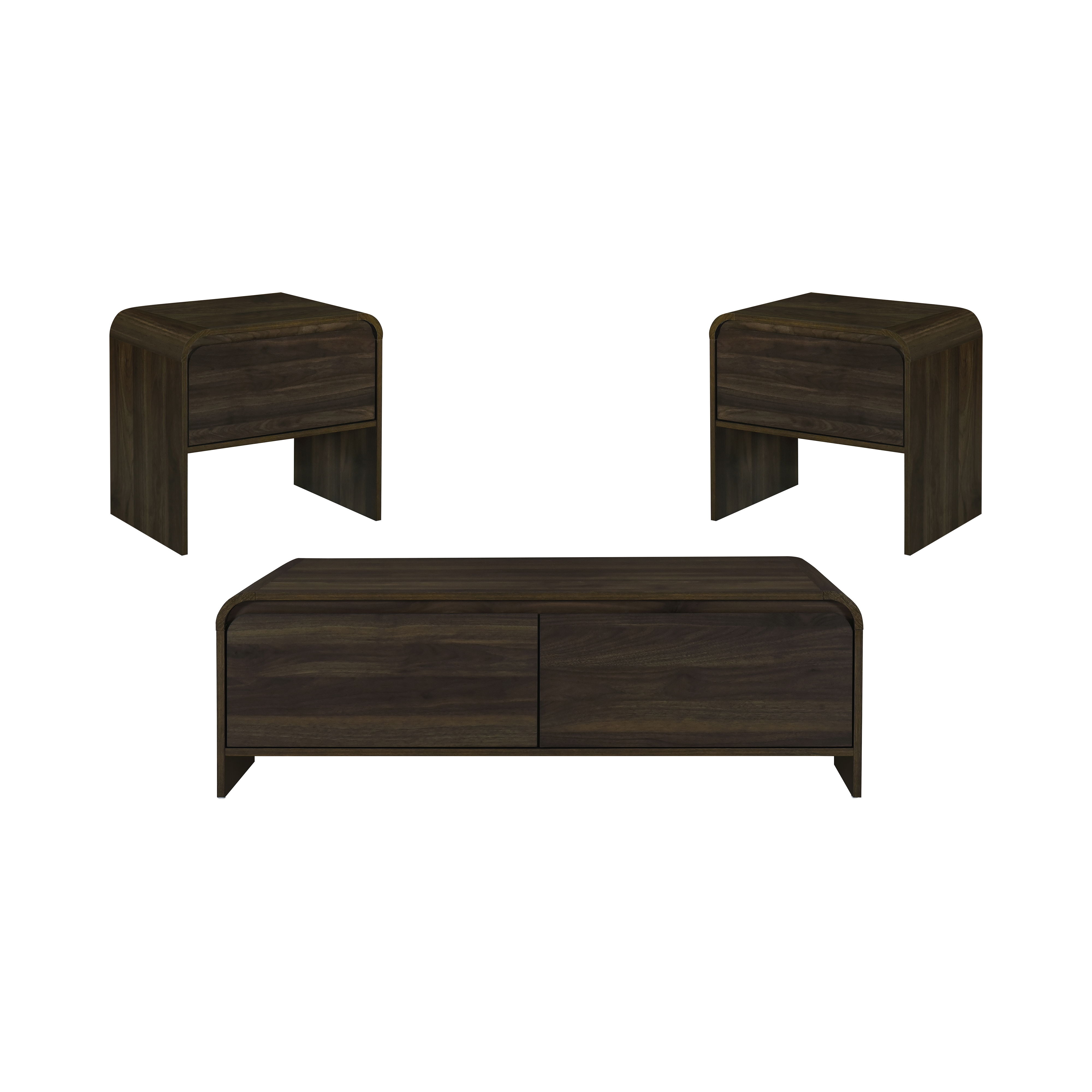 Mara - 3 Piece Cocktail Table & 2 End Tables - Walnut