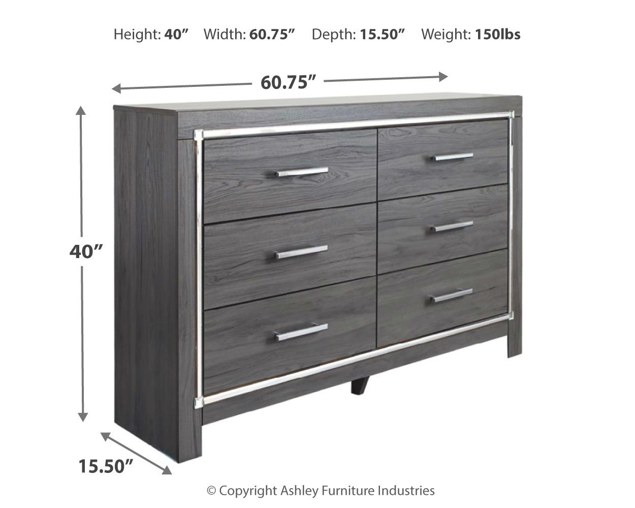 Ashley Furniture Lodanna - Six Drawer Dresser - Gray - Image 4