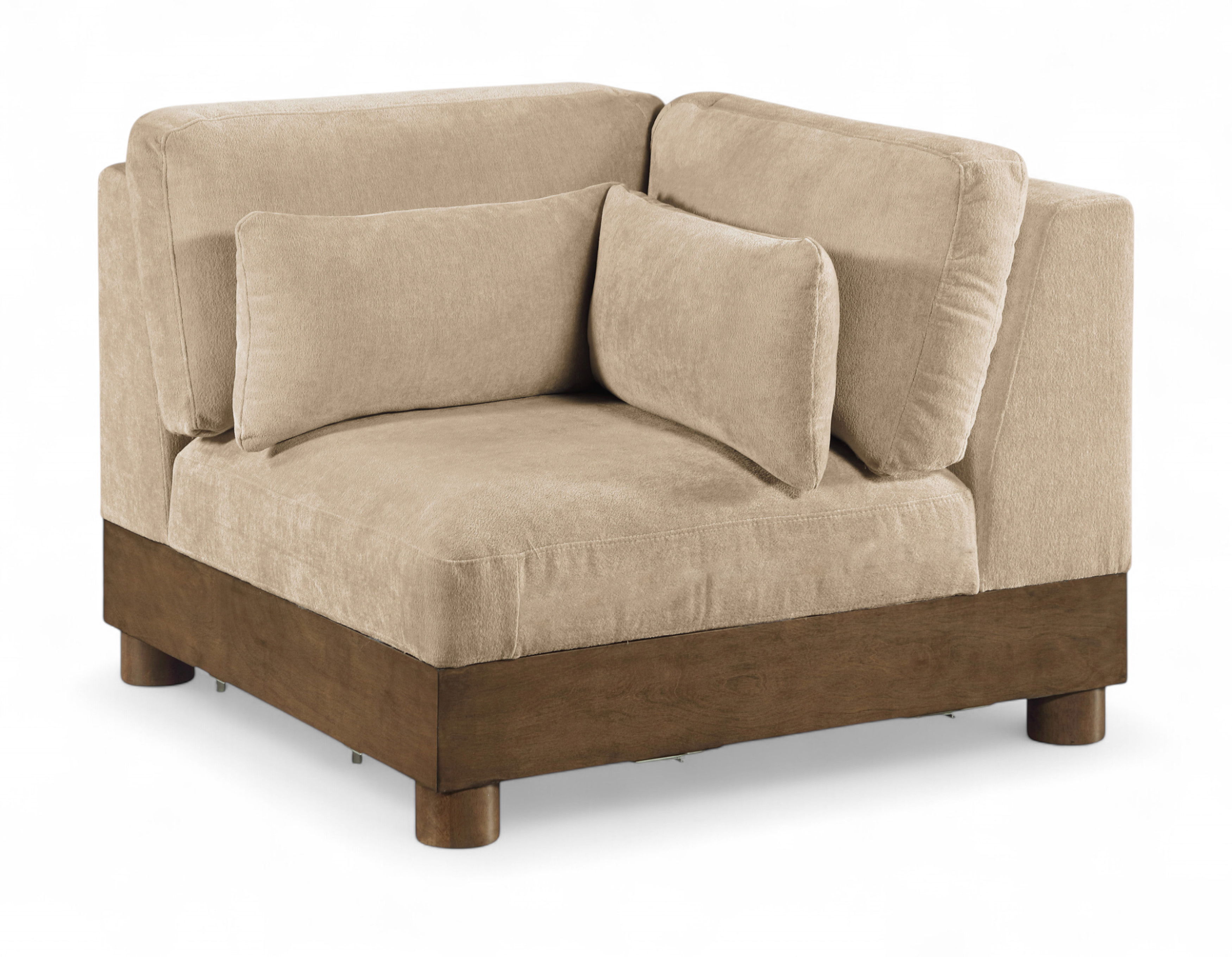 Turin - Chenille Fabric Upholstered Modular Corner Chair - Beige / Brown Walnut