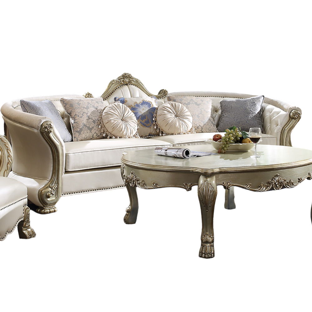Dresden II - Sofa With 7 Pillows - Pearl Synthetic Leather & Gold Patina, beige, view 6