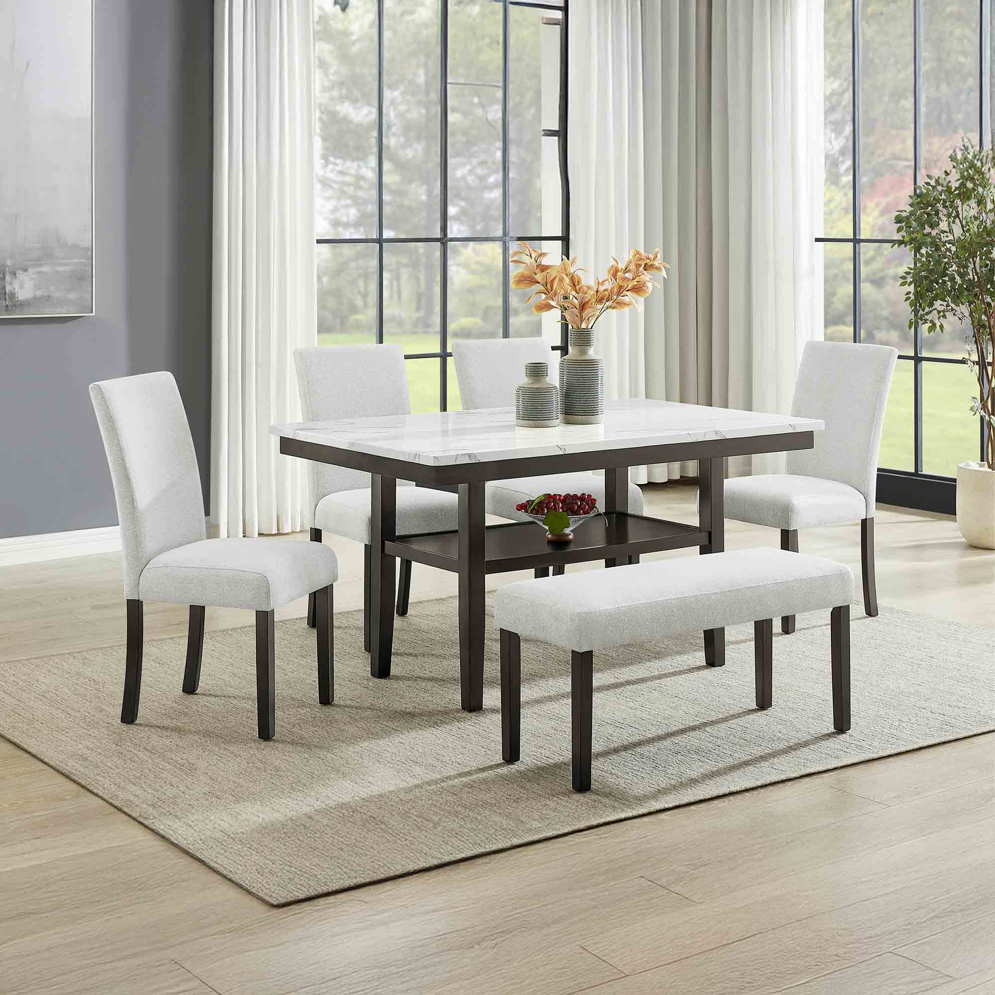 Carissa - Rectangle Dining Table With 4 Chairs & 1 Bench - White