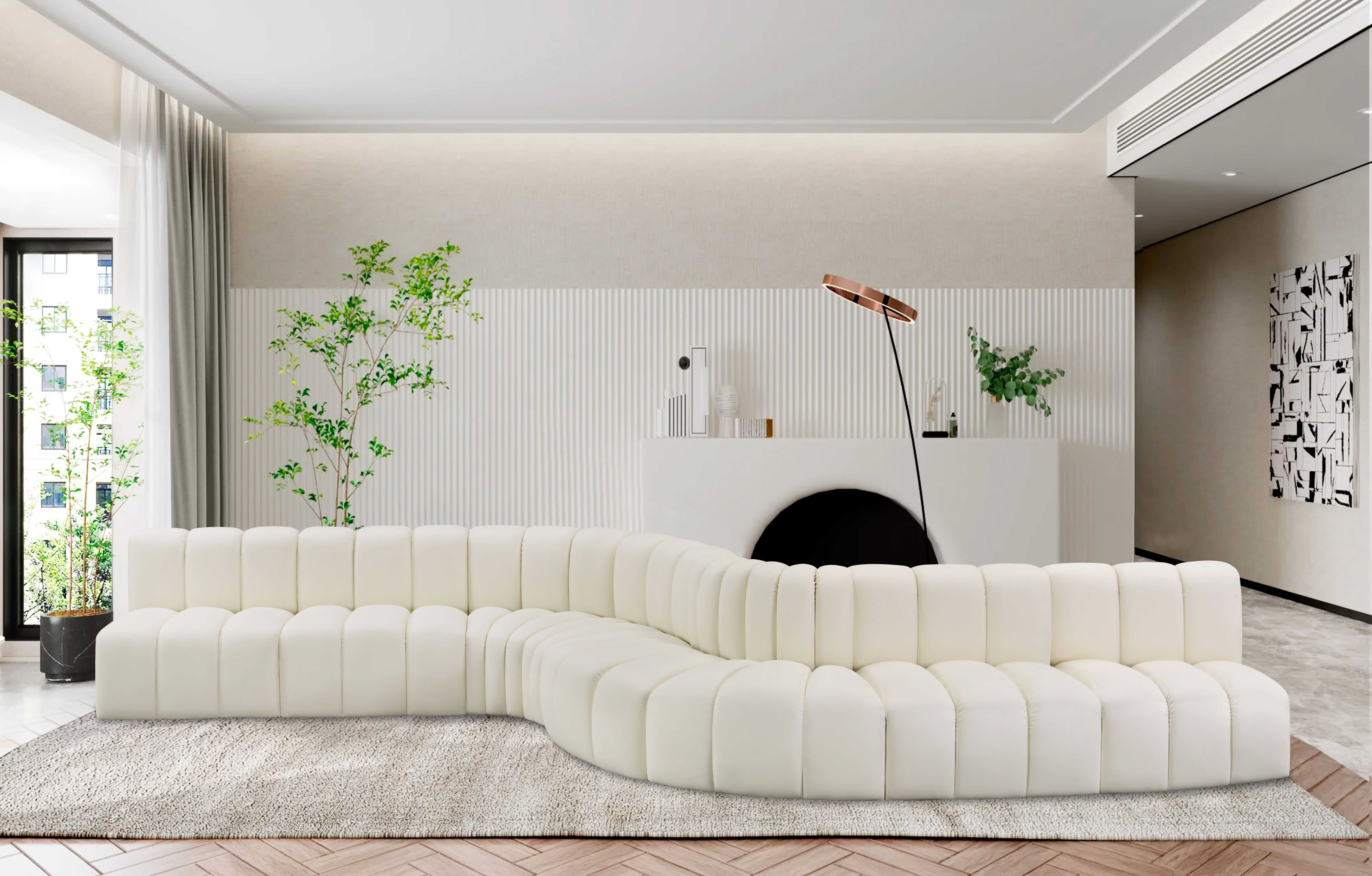 Arc - Faux Leather 8 Piece Curved Modular Sofa - Cream