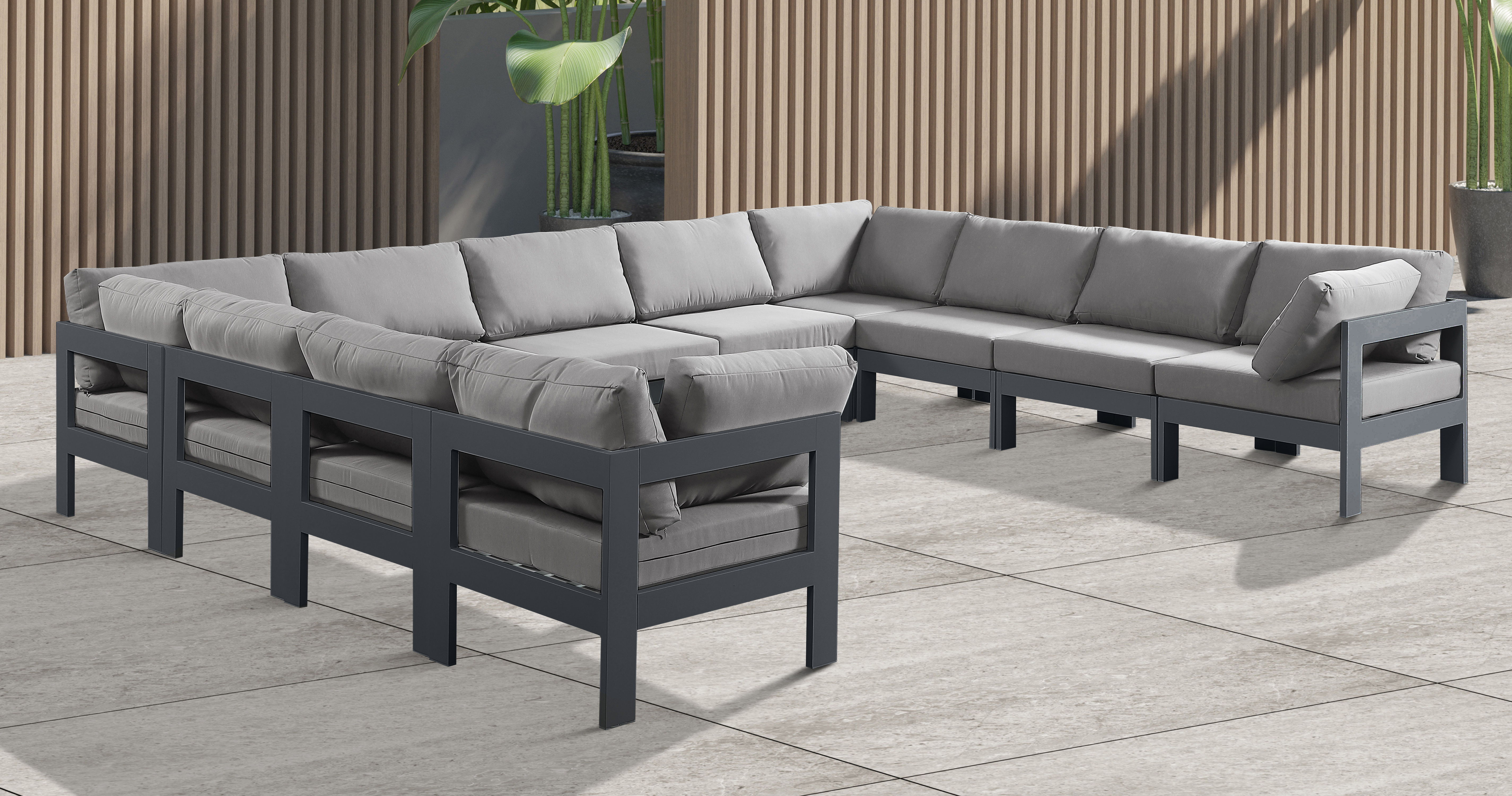Nizuc - Outdoor Patio 11 Piece Modular Sectional With Gray Frame - Gray
