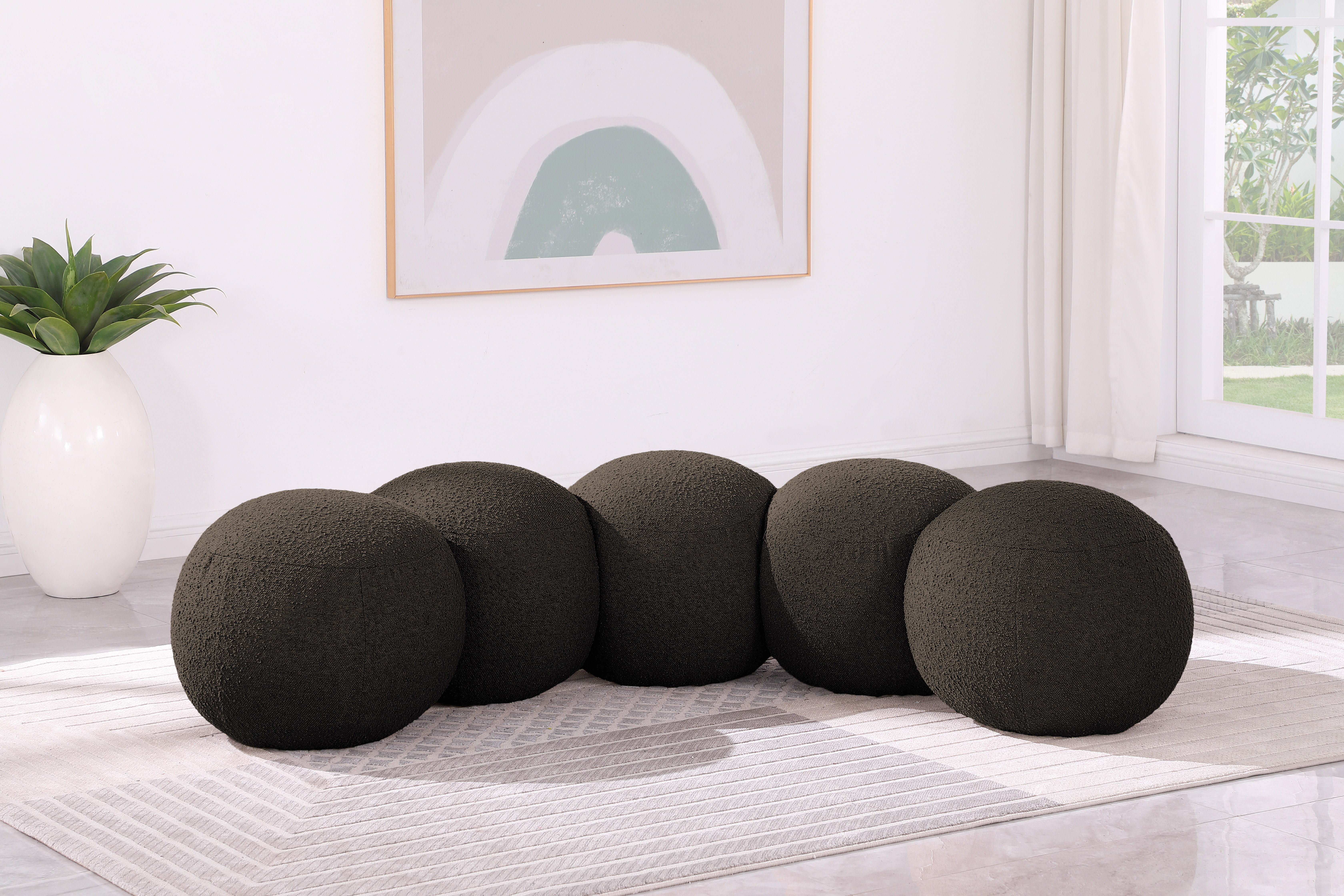 Apollo - 74.5" Boucle Fabric Bench - Brown
