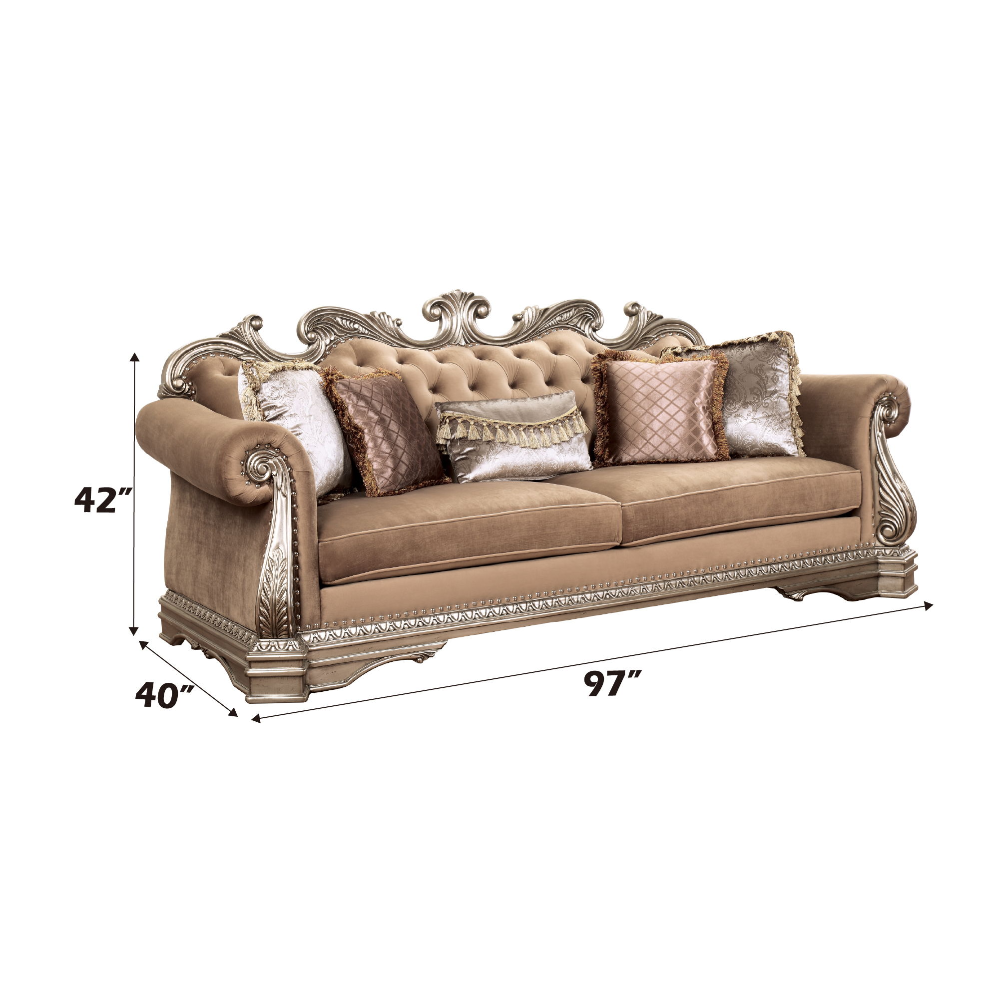 Northville - Sofa With 5 Pillows - Velvet & Antique Silver, light brown, view 3