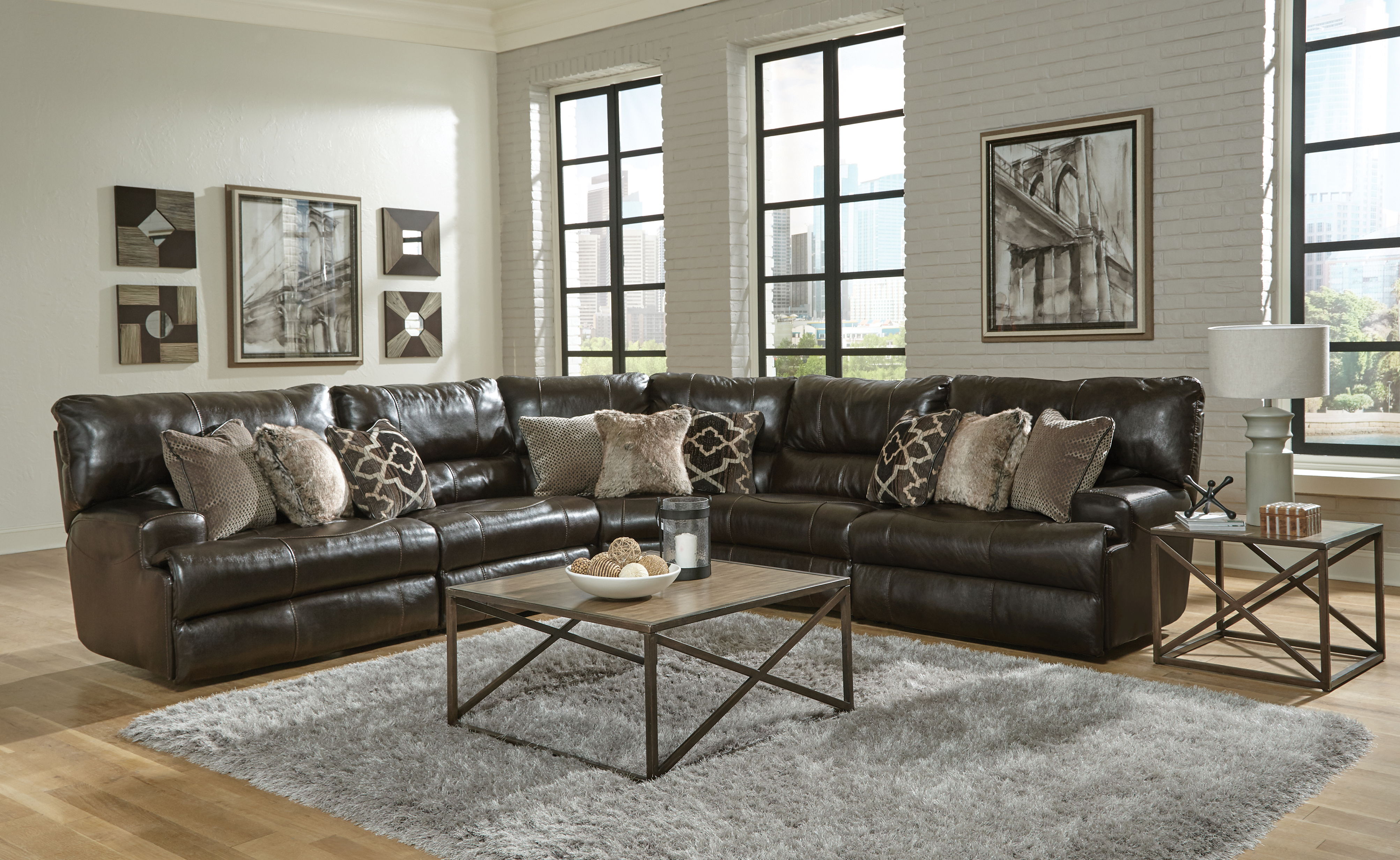 5 Pc · Italian Leather Match Power Reclining Sectional With 2 Lay Flat Reclining Seats