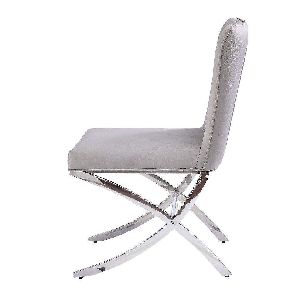 Daire - Side Chair (Set of 2) - Light Gray Velvet & Chrome, light gray, view 3