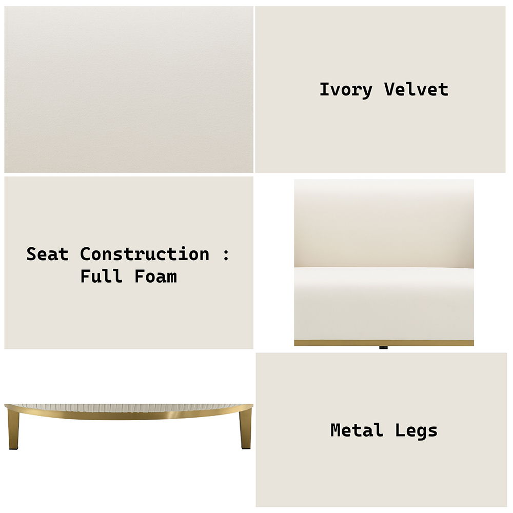 Martina - Loveseat With 2 Pillows - Ivory Velvet, beige, view 4