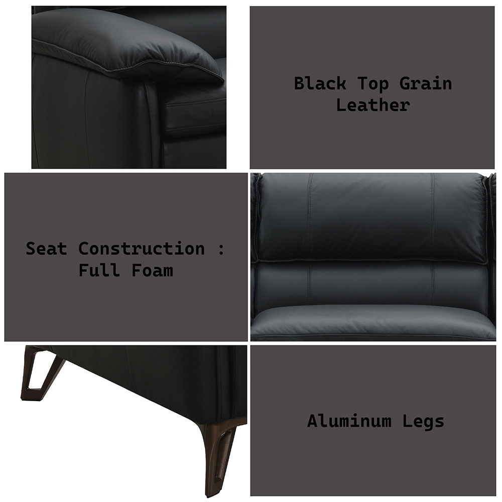 Eilene - Sofa - Black Top Grain Leather, black, view 5