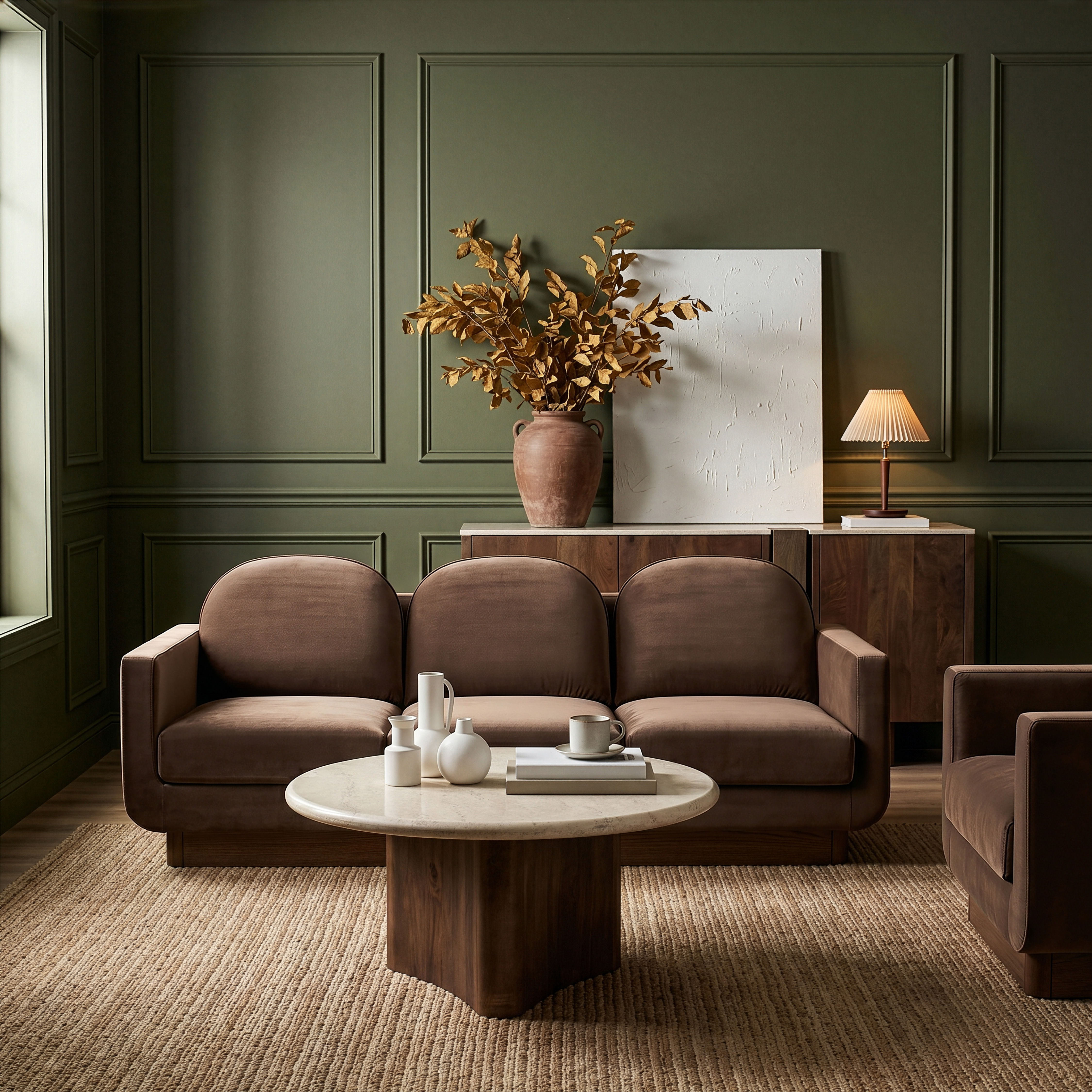 Diviento - Velvet Performance Fabric Upholstered Sofa - Brown