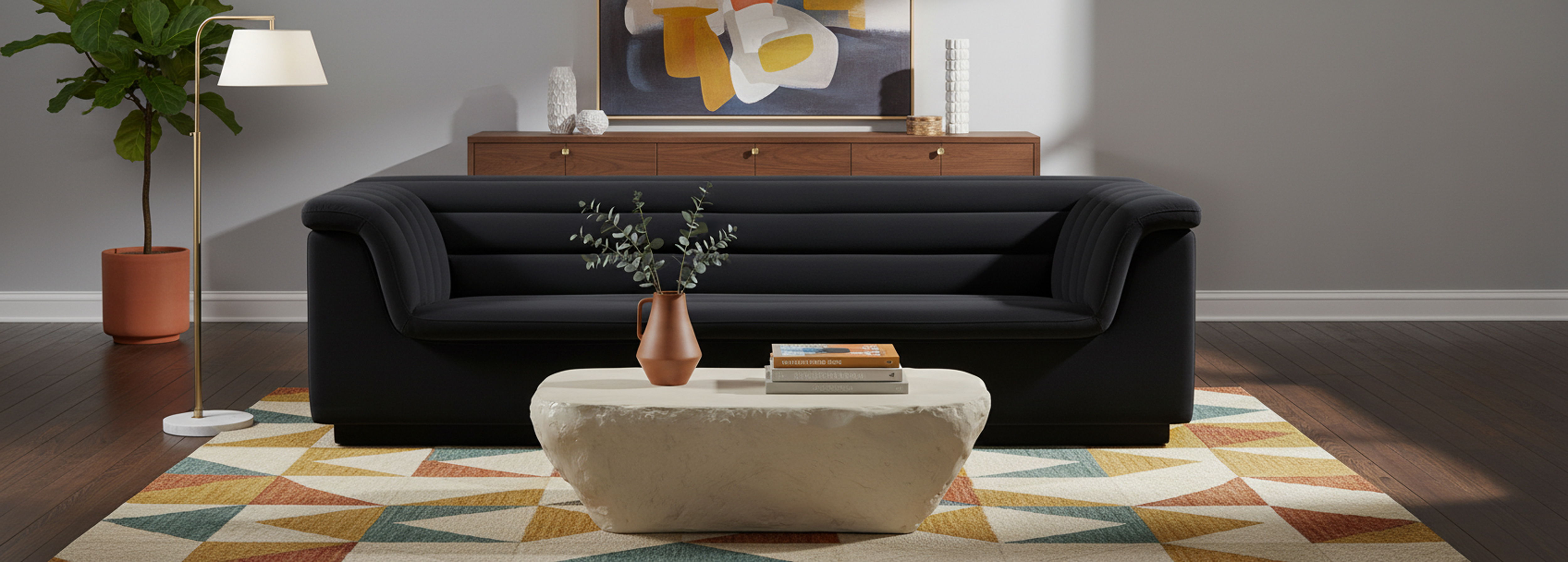 Cascade - Velvet Sofa - Black