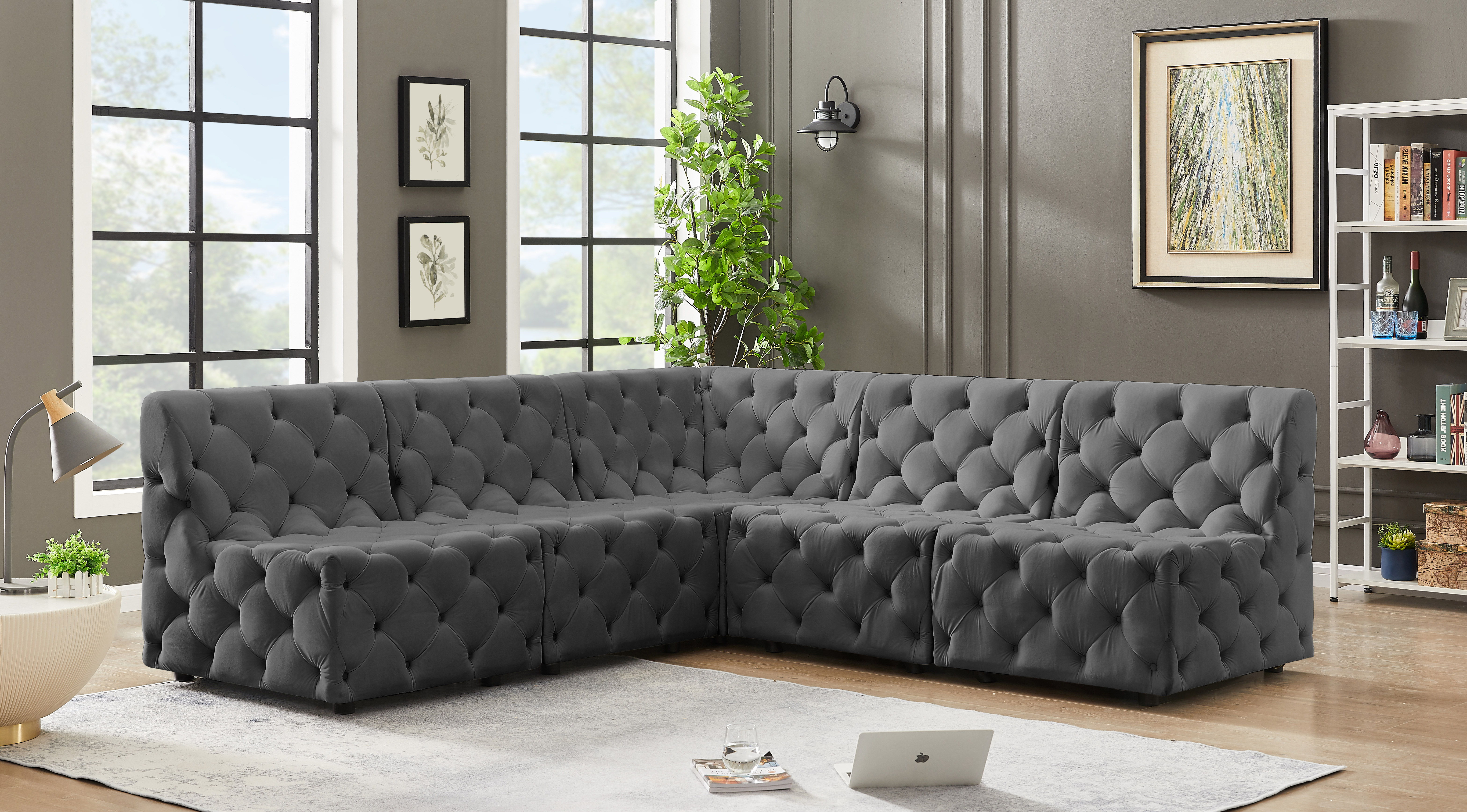 Tuft - 5 Piece Modular Corner Armless Sectional - Gray