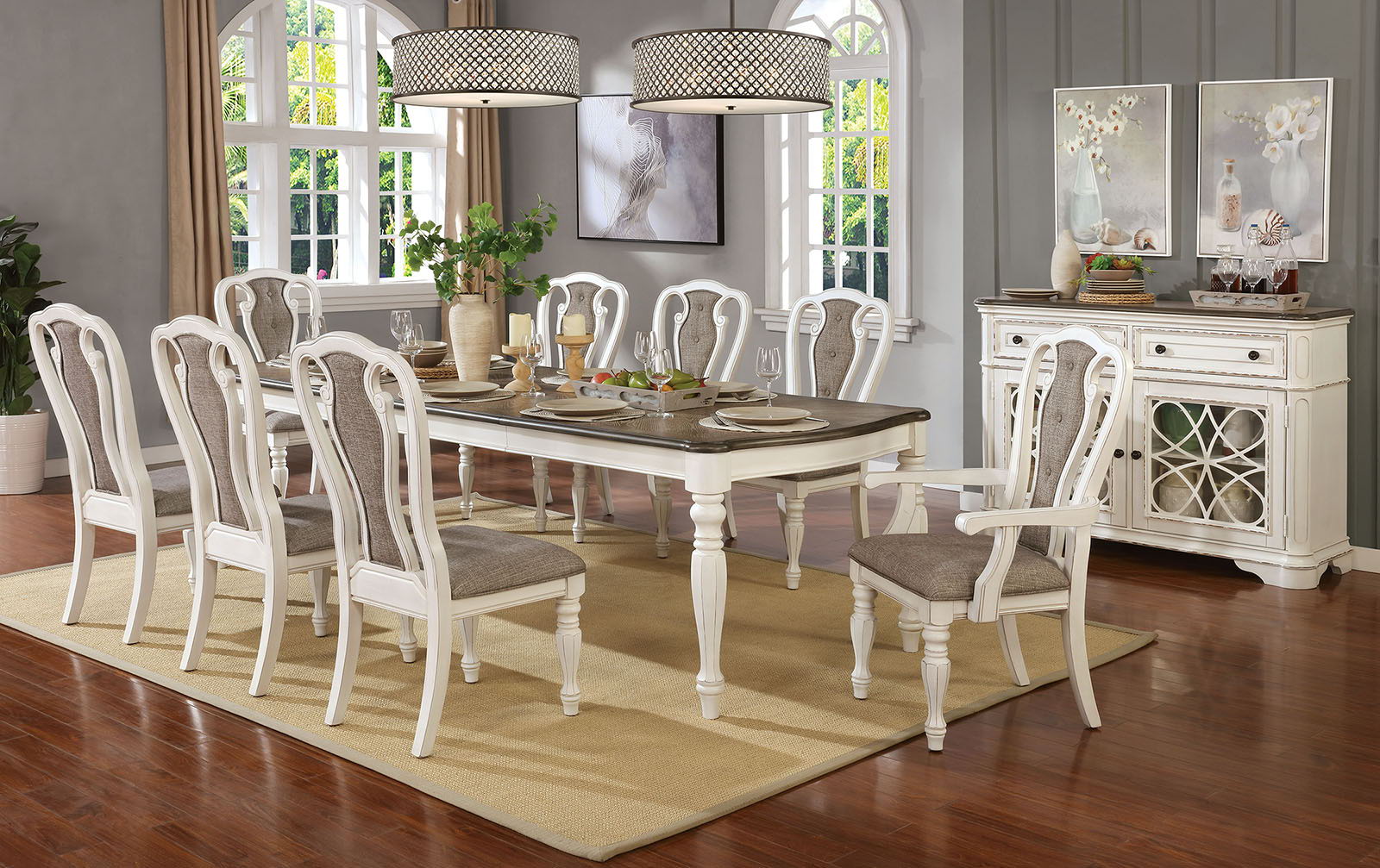 Leslie – 7 Piece Dining Table Set (2Ac&4Sc) – White Wash / Walnut / Ash ...