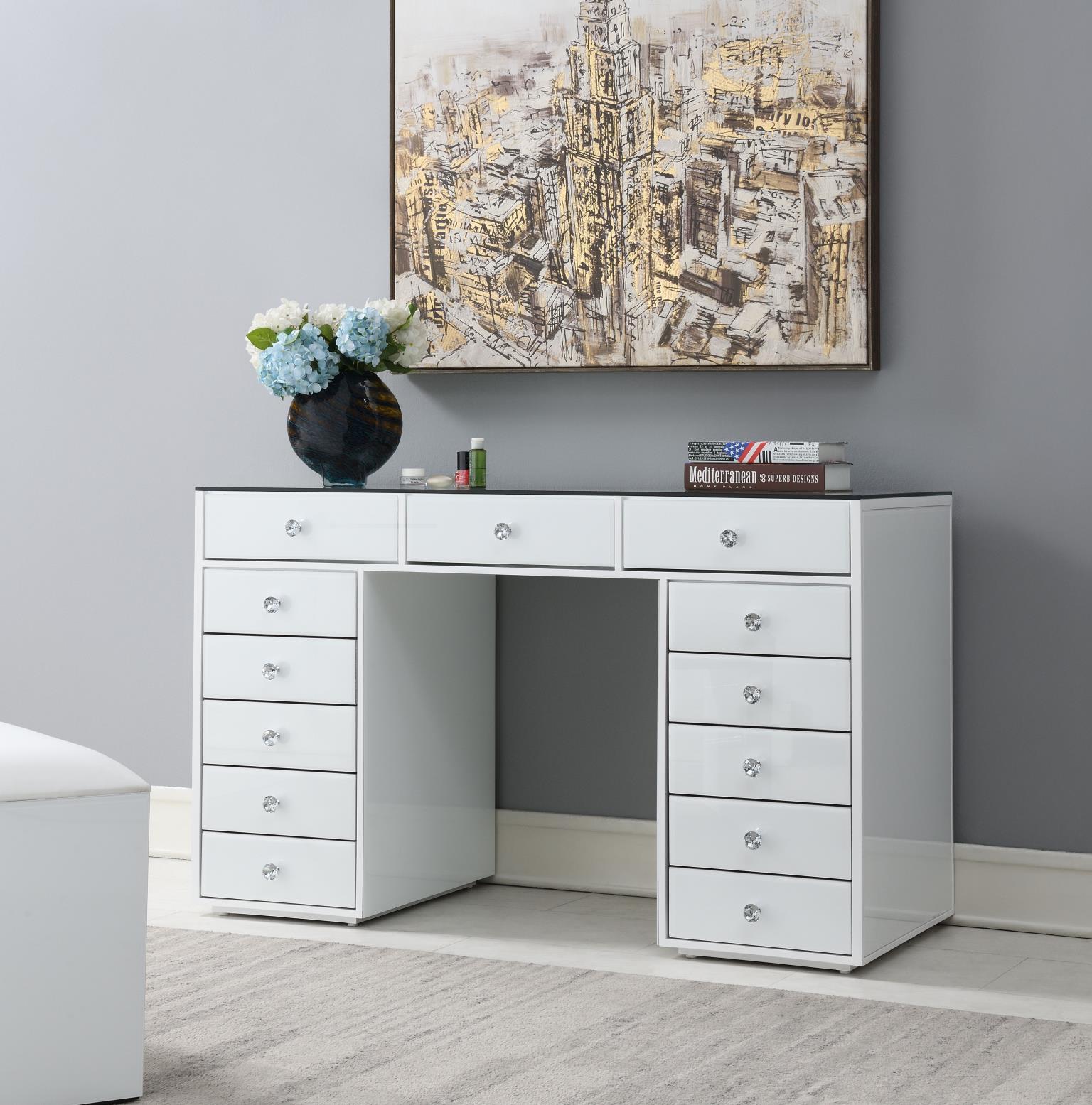 G-315 - Glamour Vanity Set (Dresser + Mirror Bluetooth Speaker With Lights) - White