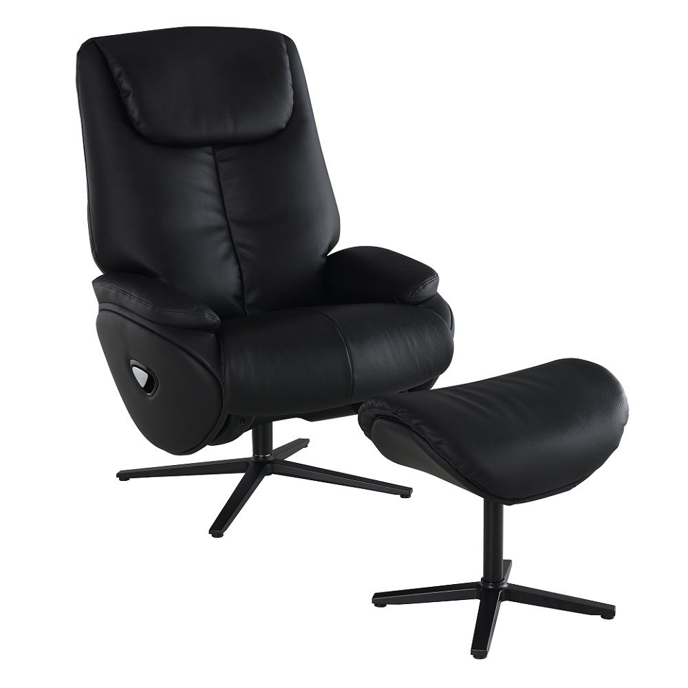 Labonita - Motion Accent Chair With Swivel & Ottoman - Black Top Grain Leather & Black, black