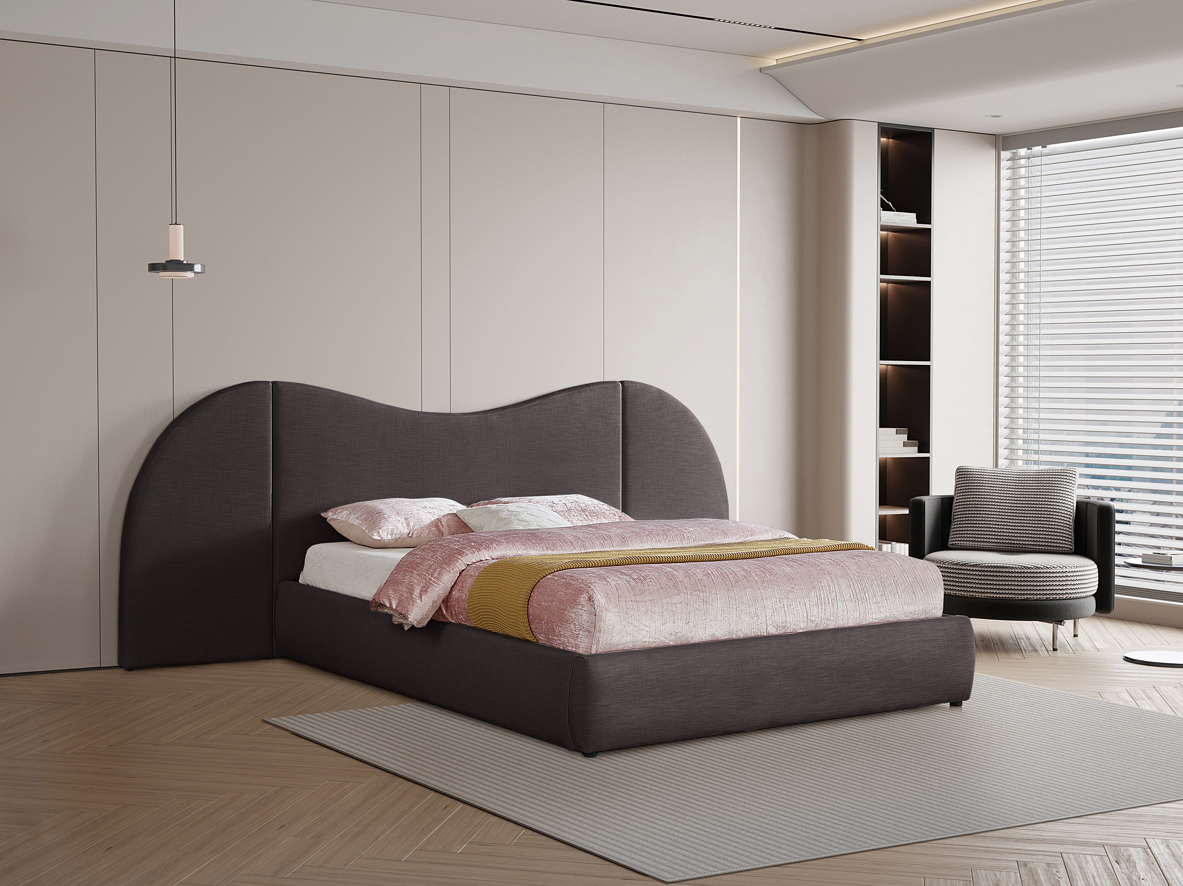Everest - Linen Fabric King Bed - Brown