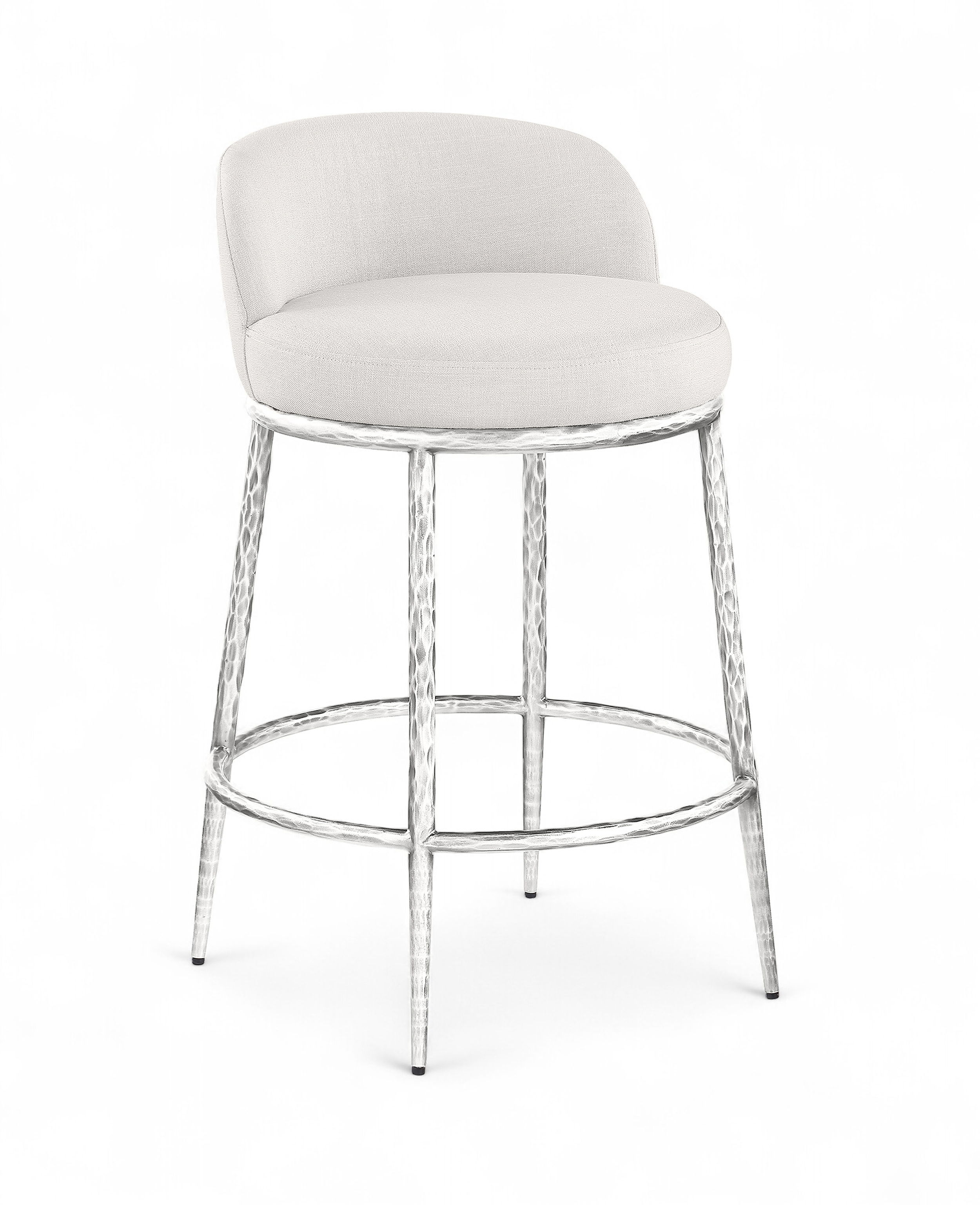 Ferro - Linen Textured Performance Fabric Upholstered Counter Stool - Cream / Brushed Silver