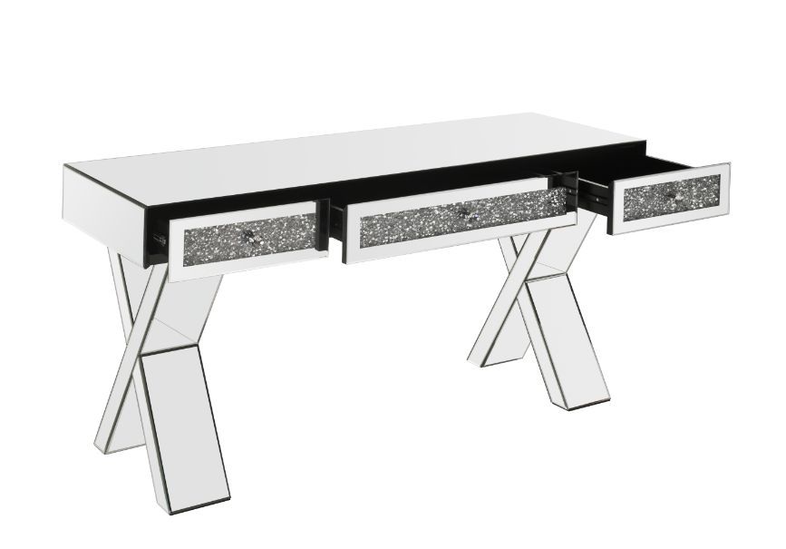 Noralie - 32" Writing Desk - Mirrored & Faux Diamonds, silver, view 2