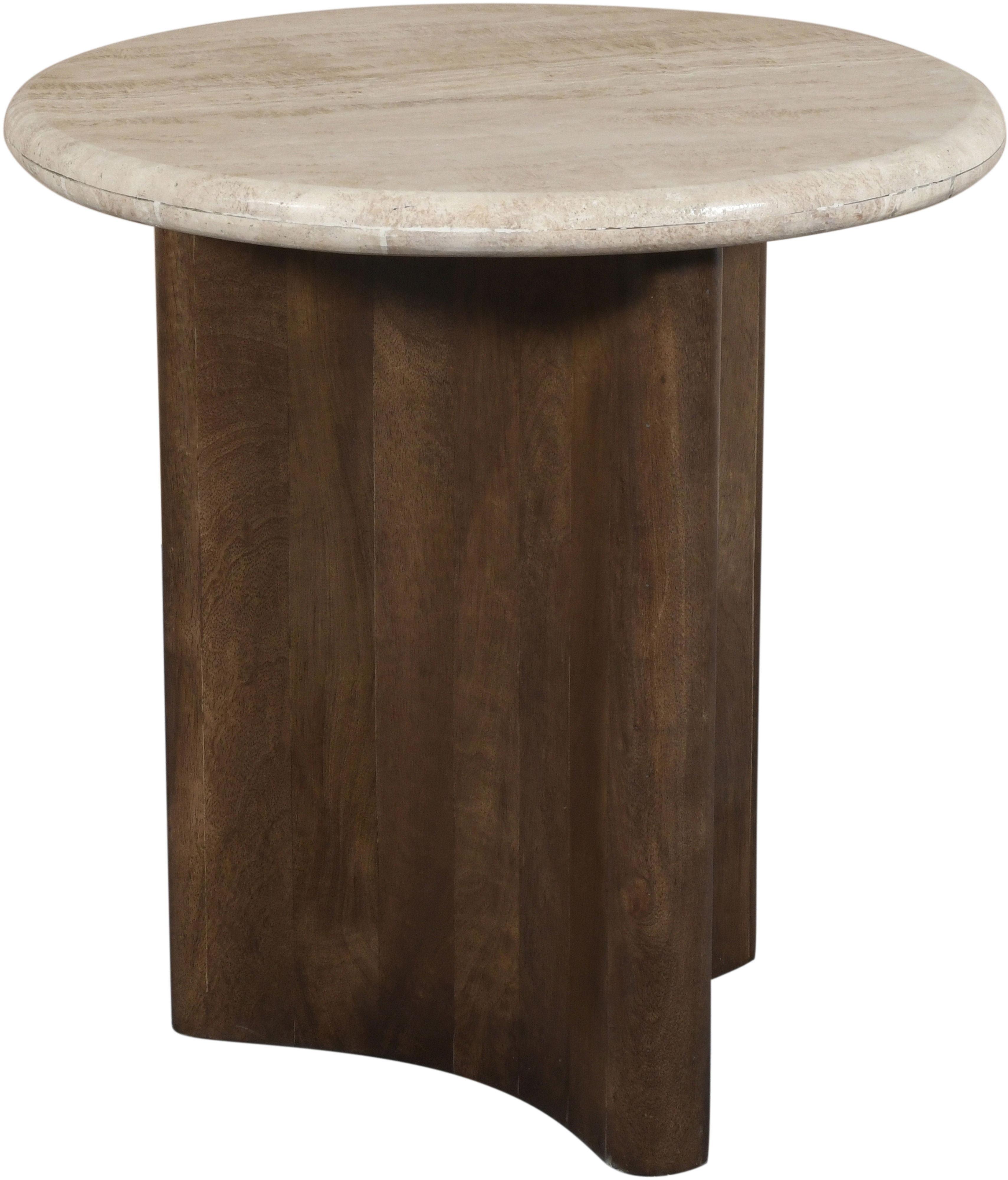 Pietra - Travertine And Mango Wood End Table - Brown / Beige