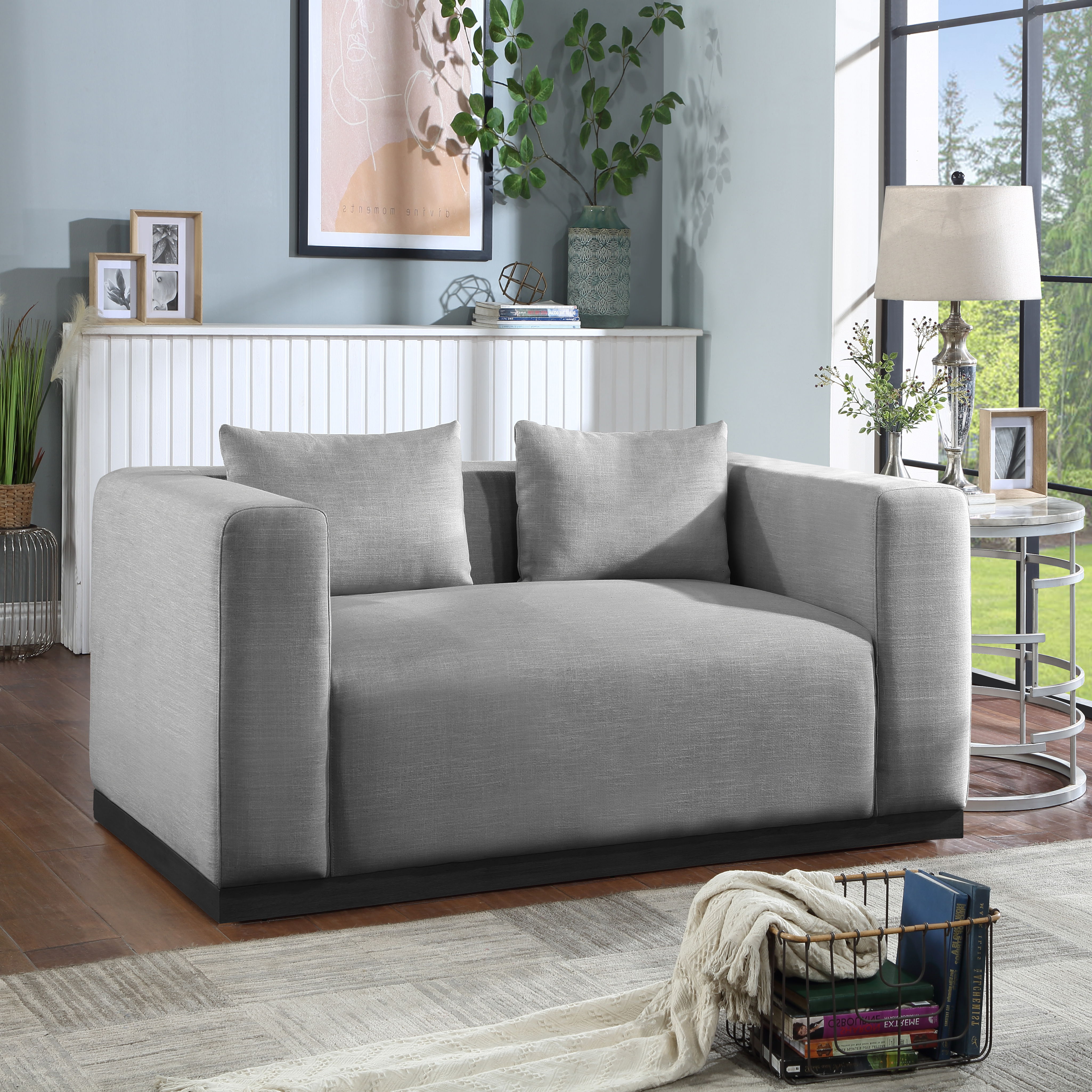 Alfie - Linen Textured Fabic Loveseat - Gray