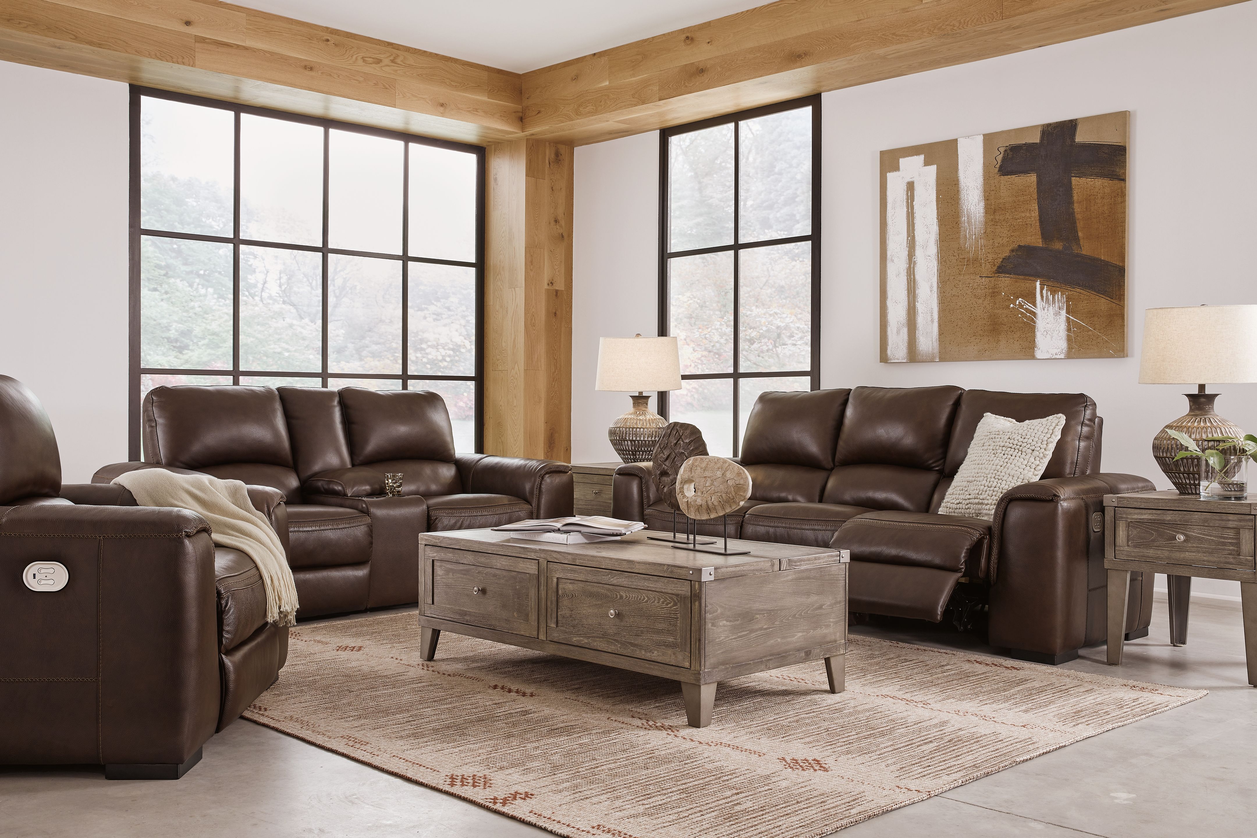 Ashley Alessandro - Walnut - 3 Pc. - Power Reclining Sofa, Loveseat, Recliner