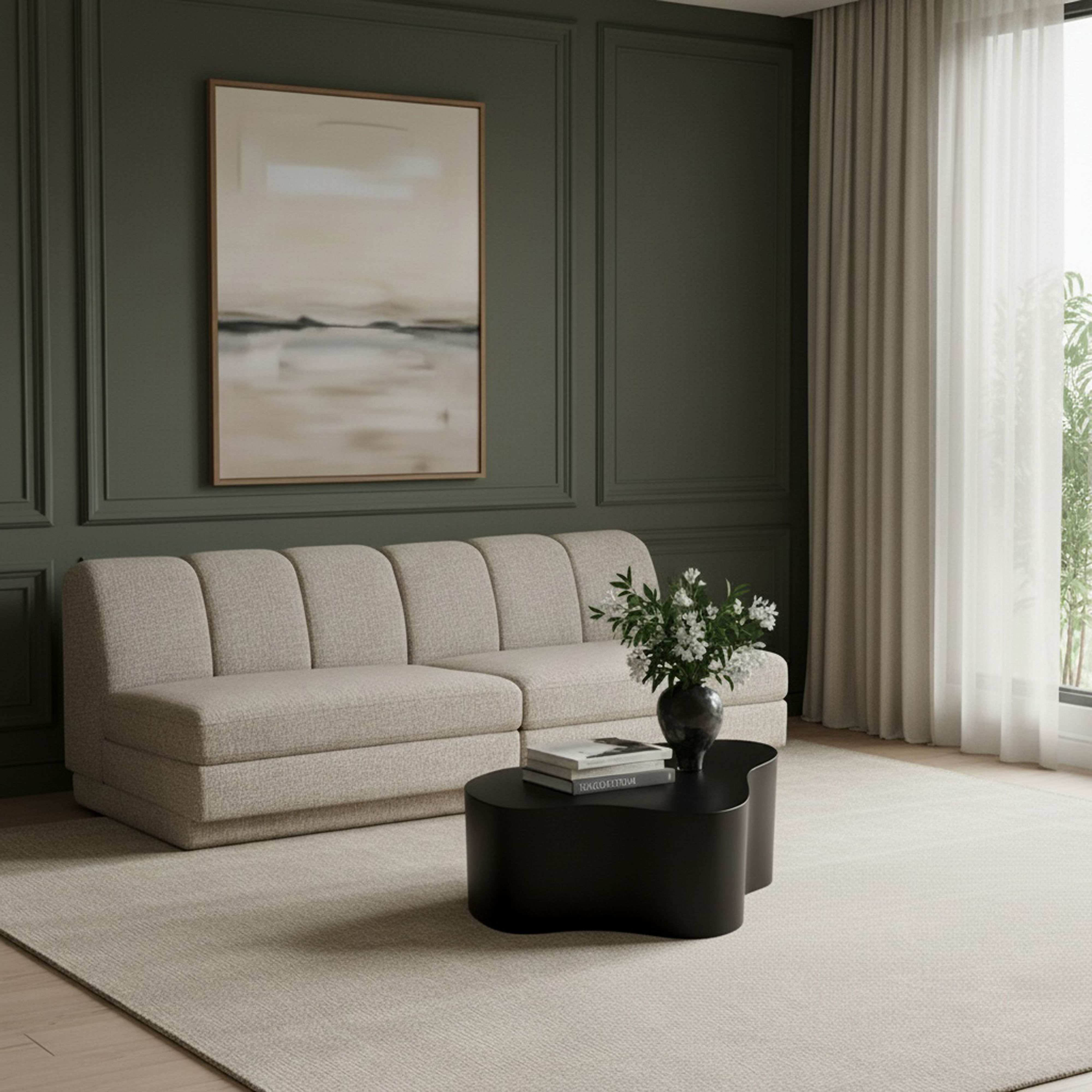 Modari - Fabric Upholstered 2 Piece Modular Sofa - Beige