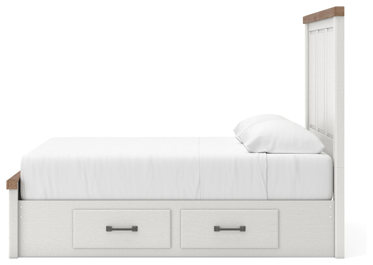 Ashley Furniture Savonport - Queen Panel Bed With 2 Under Bed Storage Units - White / Brown - Image 8